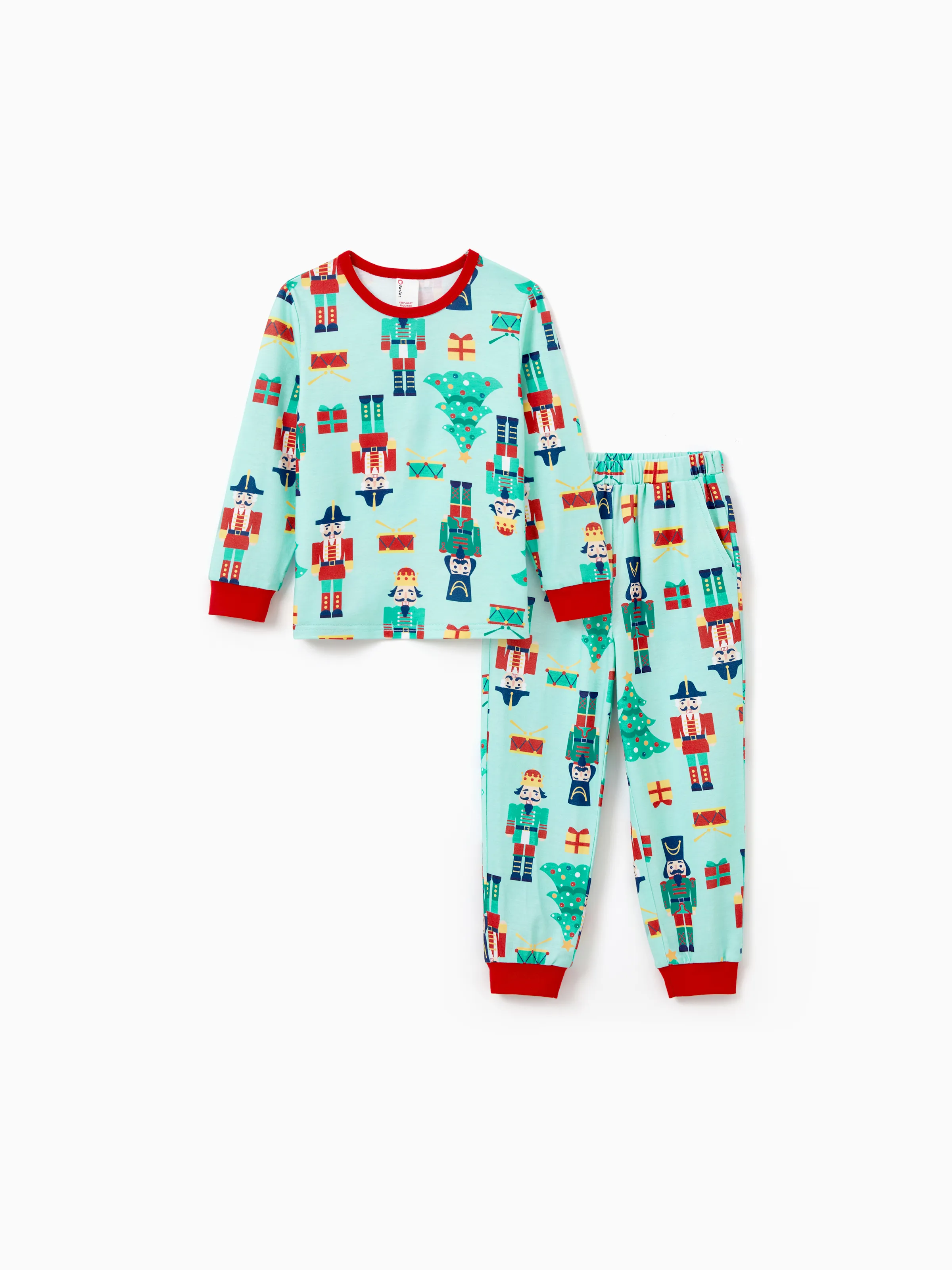 Christmas Matching Family Pajamas Set Soldier and Christmas Tree Print PJS with Christmas Socks Pale Green - XNAUWBI