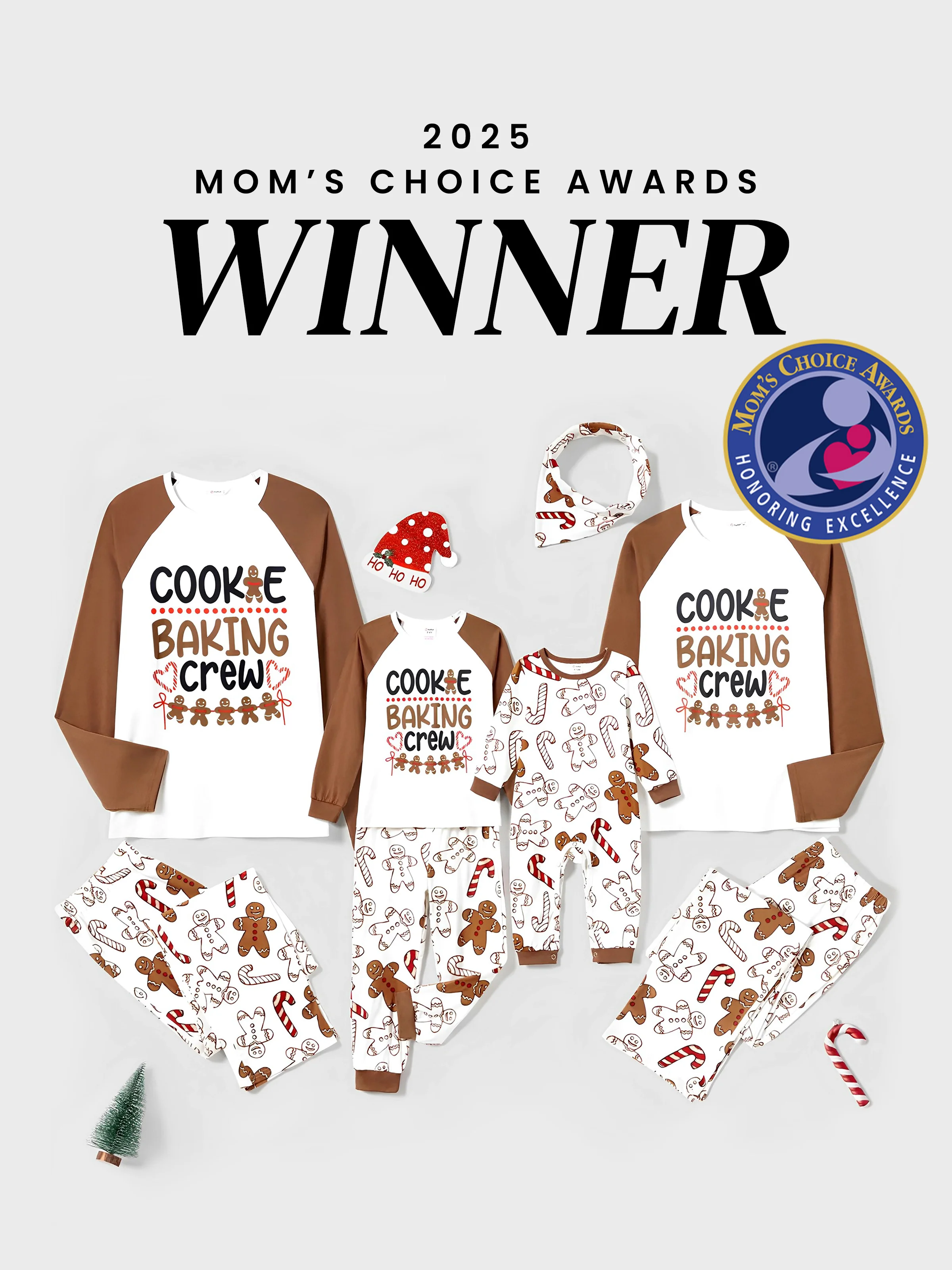 Christmas Family Matching Letter and Gingerbread Man Print Long-sleeve Pajamas Sets with Christmas Socks Khaki - XNAUWBI