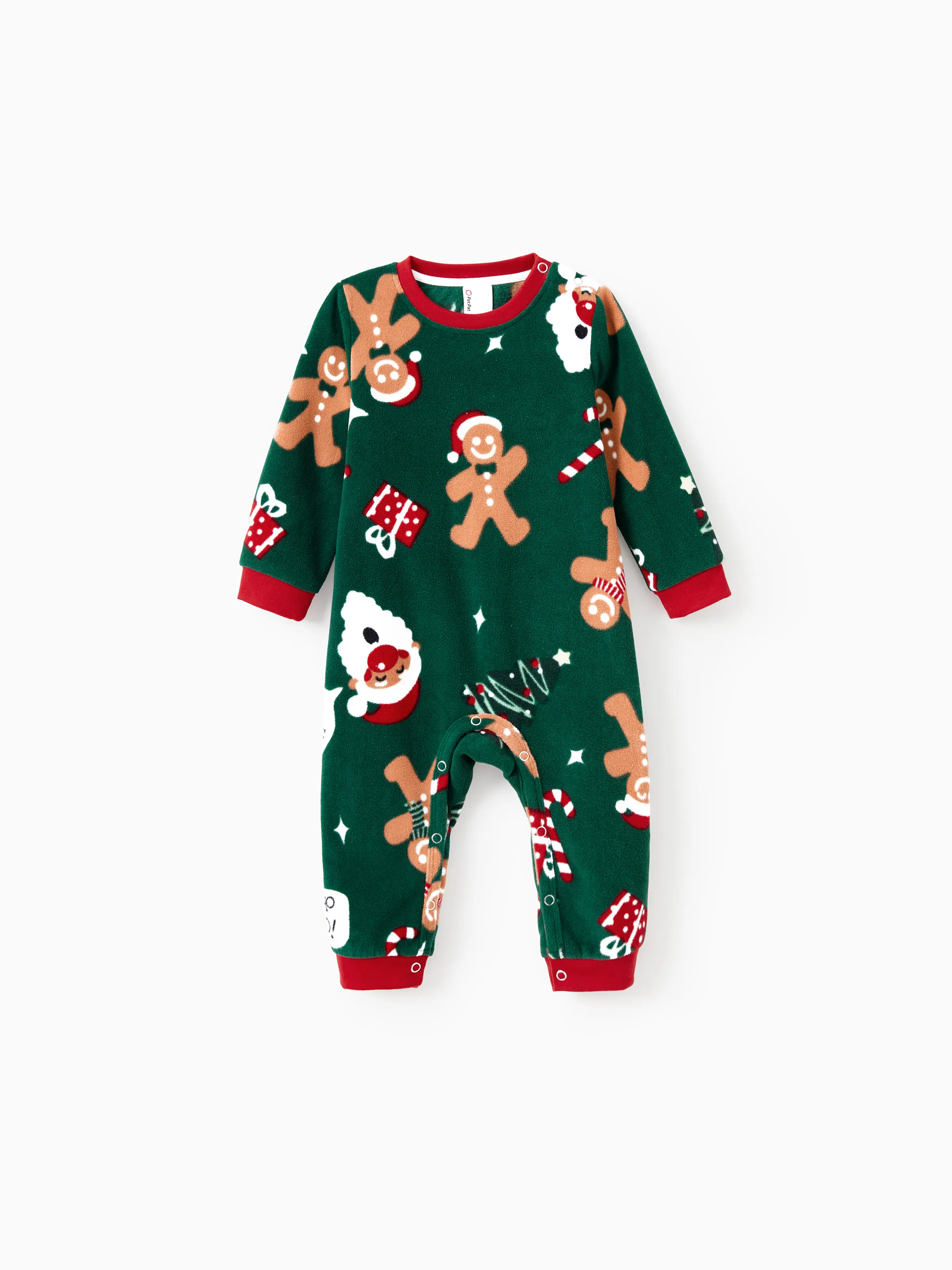 Christmas Pajamas Family Matching Fleece Gingerbread Man Long Sleeves Pajamas Sets with Christmas Socks Dark Green - XNAUWBI