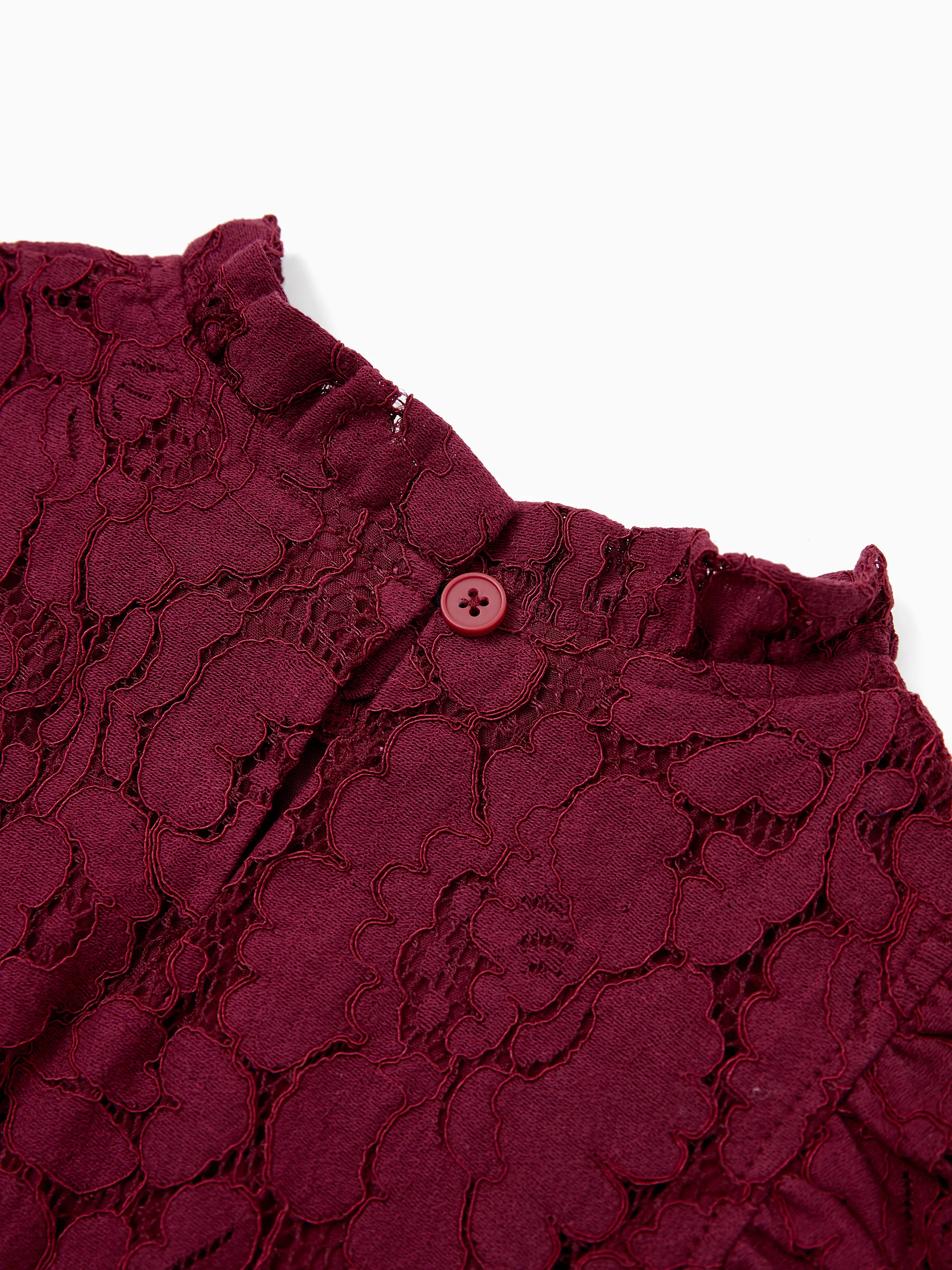 Family Matching Sets Plaid Shirt or Red Wine Lace Ruffle Sleeve A-Line Dress WineRed - XNAUWBI