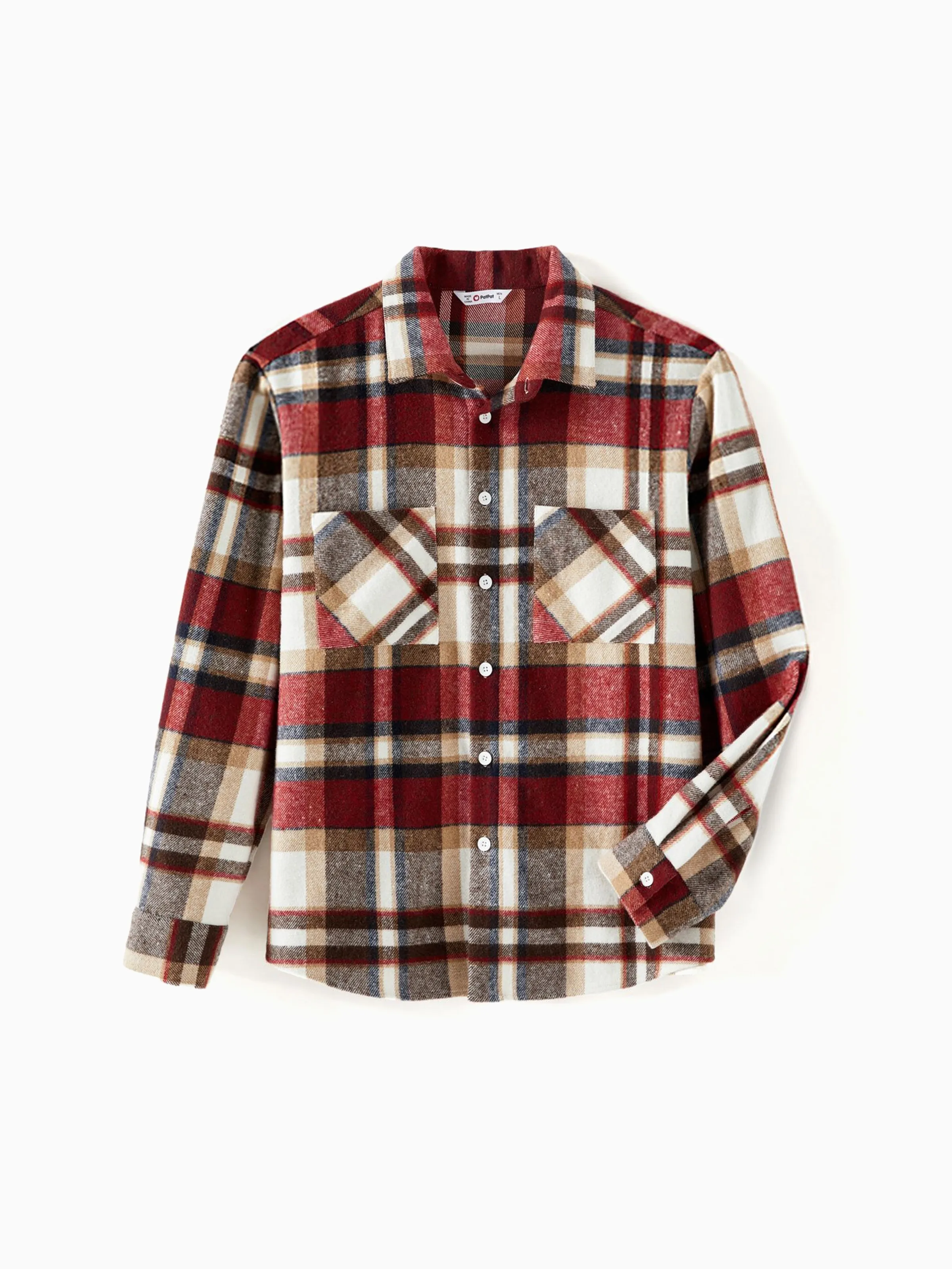 Family Matching Solid Ribbed Spliced Plaid Belted Dresses and Long-sleeve Button Up Shirts Sets MAROON - XNAUWBI