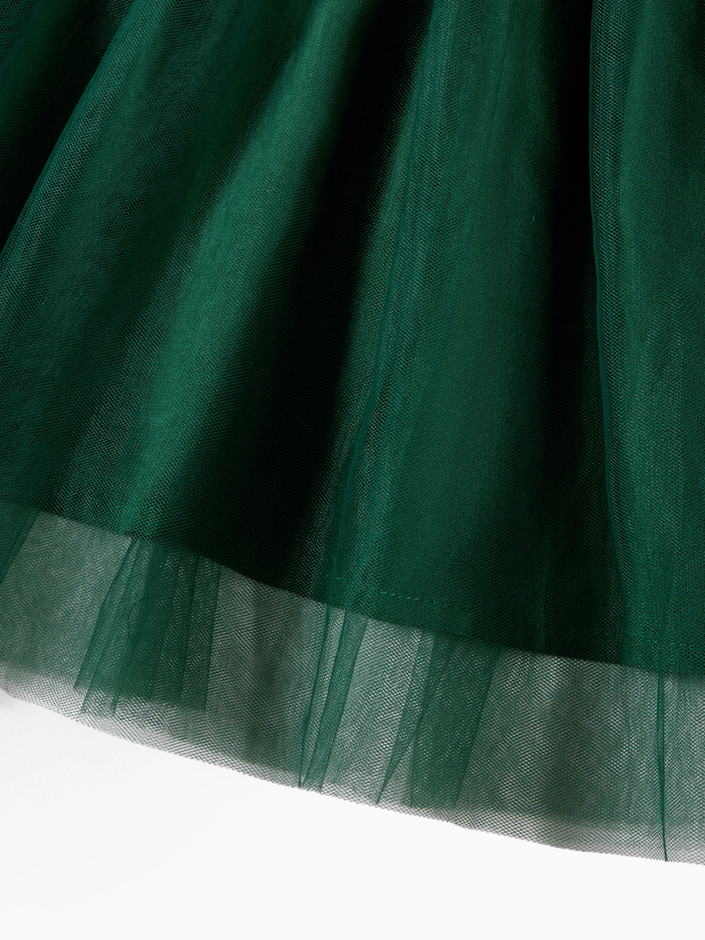 Christmas Family Matching Green Festival Theme Print Tops and Mesh Splicing Dresses Sets Green - XNAUWBI