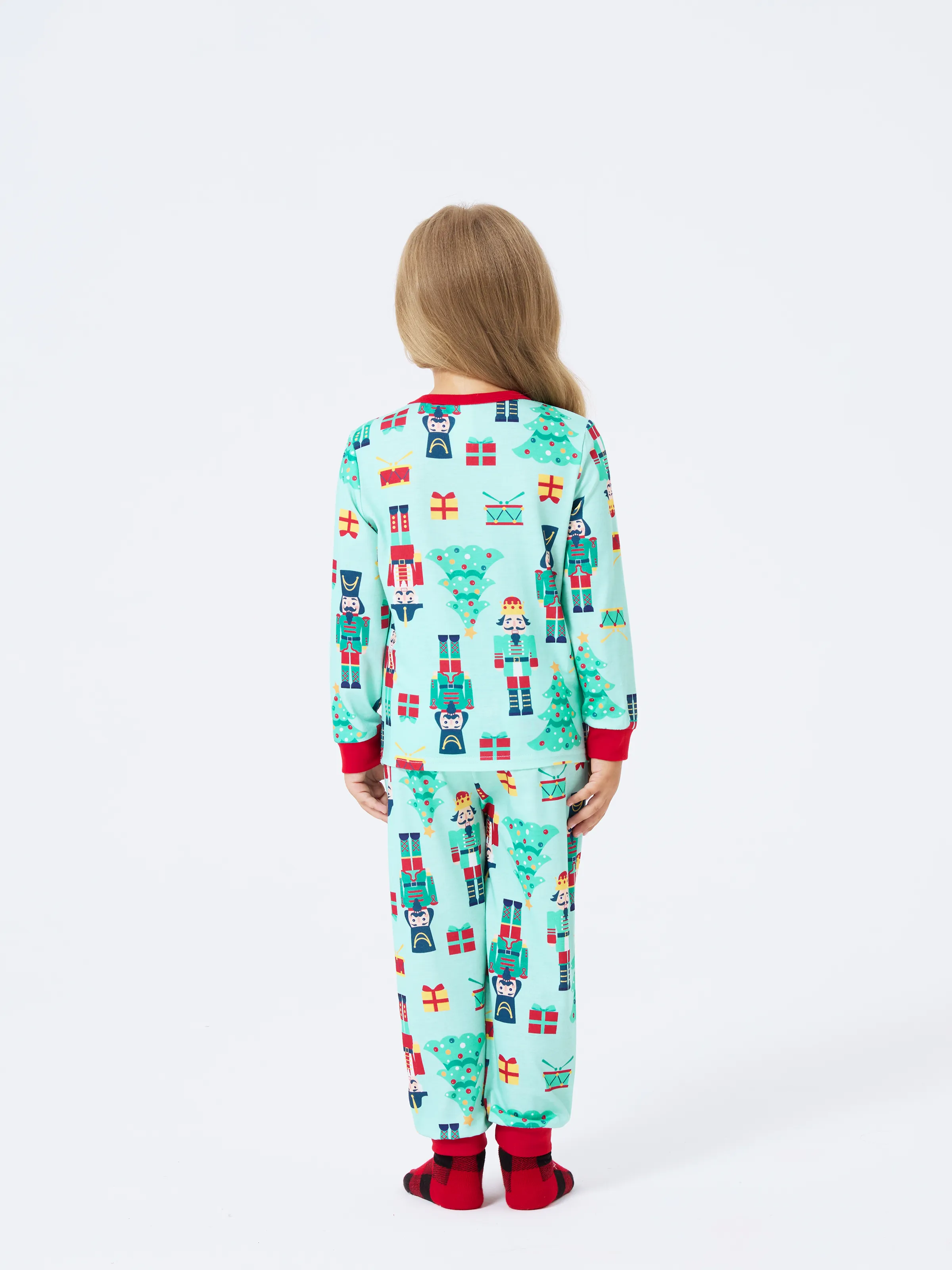 Christmas Matching Family Pajamas Set Soldier and Christmas Tree Print PJS with Christmas Socks Pale Green - XNAUWBI