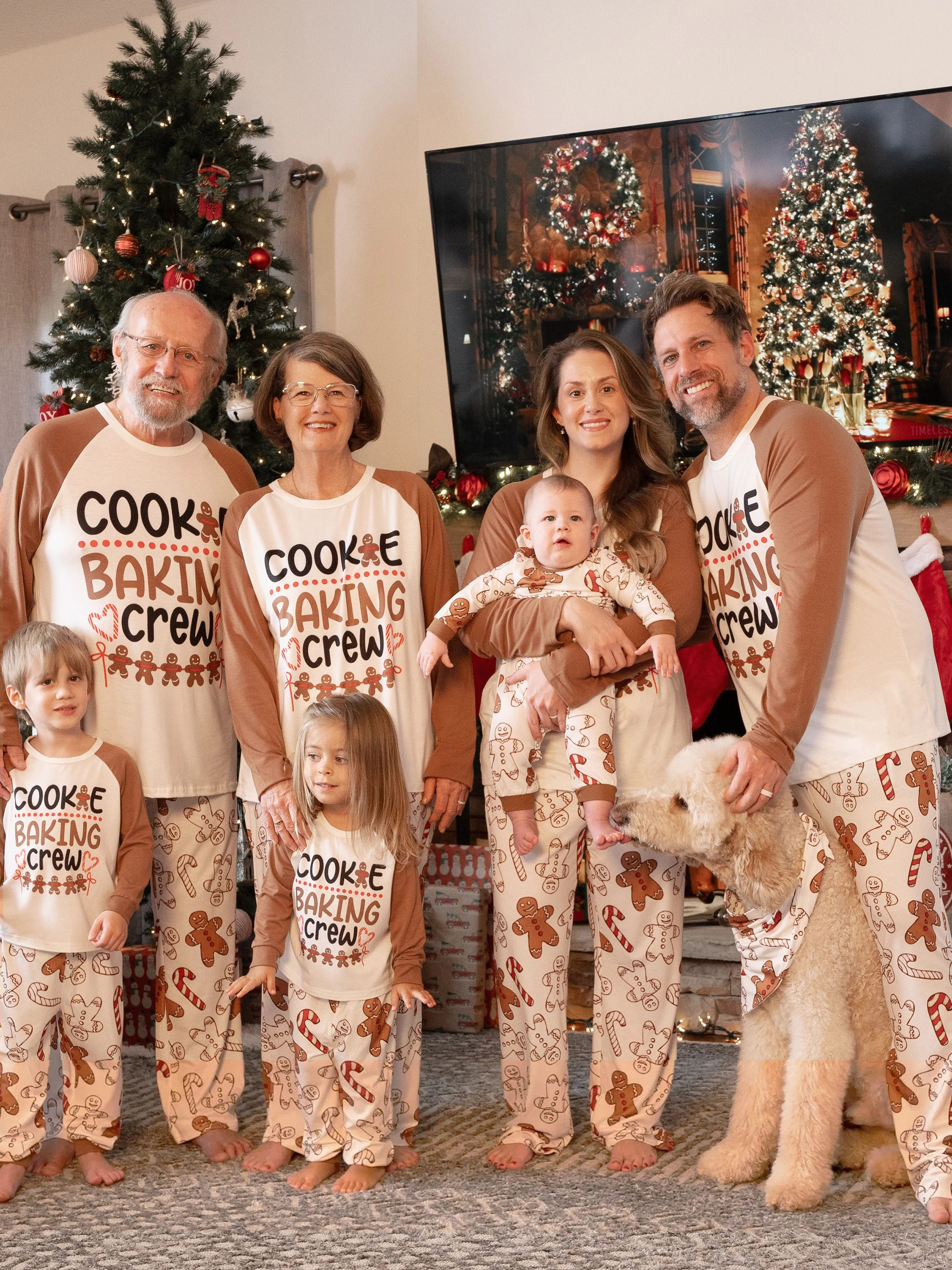 Christmas Family Matching Letter and Gingerbread Man Print Long-sleeve Pajamas Sets with Christmas Socks Khaki - XNAUWBI