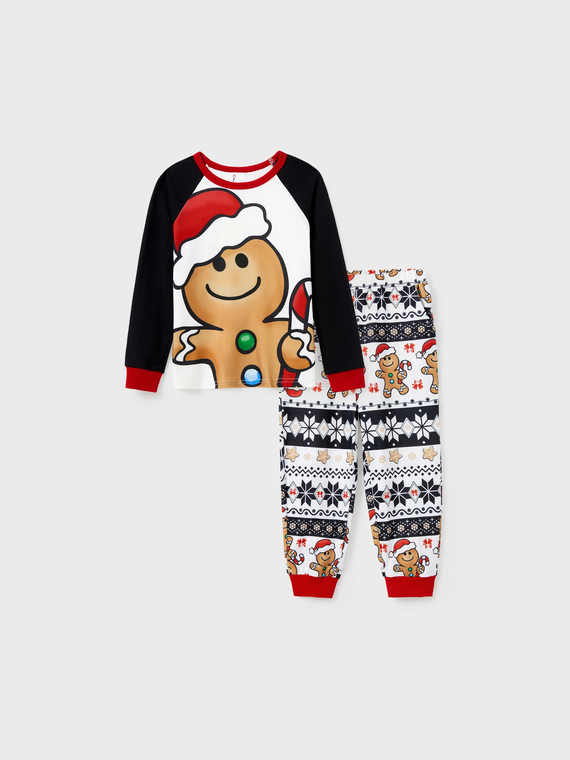 Christmas Family Matching Raglan Sleeves Gingerbread Man Pajamas Sets with Drawstring and Pockets with Christmas Socks red/black - XNAUWBI