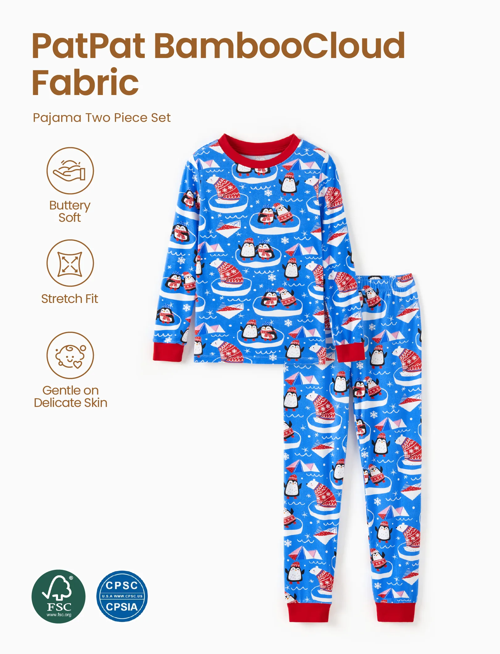 Christmas / Halloween Pajamas 2-piece Bamboo Pajamas Set With Playful Print for Toddler / Kids ( Snug-Fitting) Light Blue - XNAUWBI