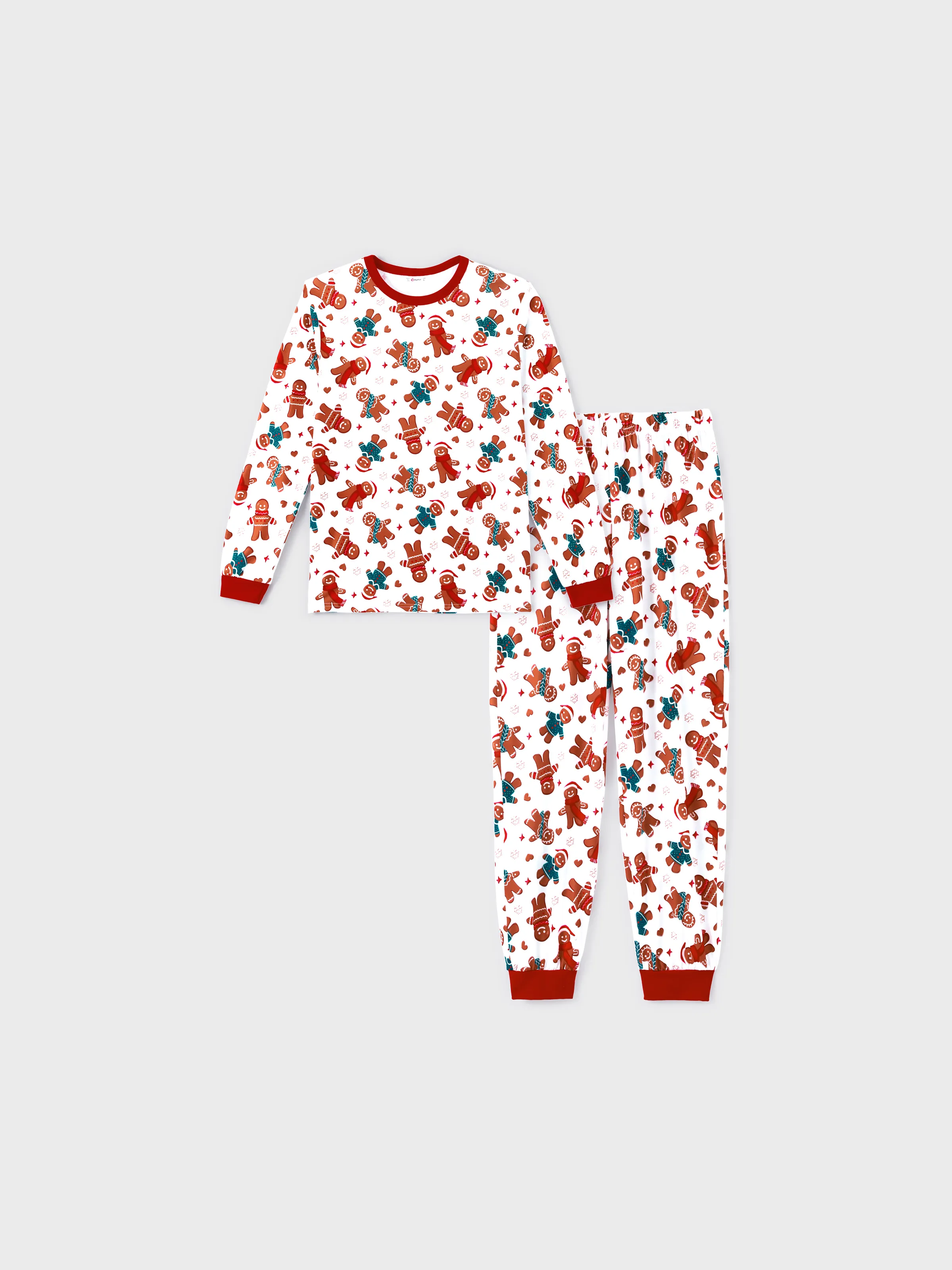 Christmas Family Matching Cartoon Gingerbread Man Allover Print Pajamas Sets with Christmas Socks White - XNAUWBI