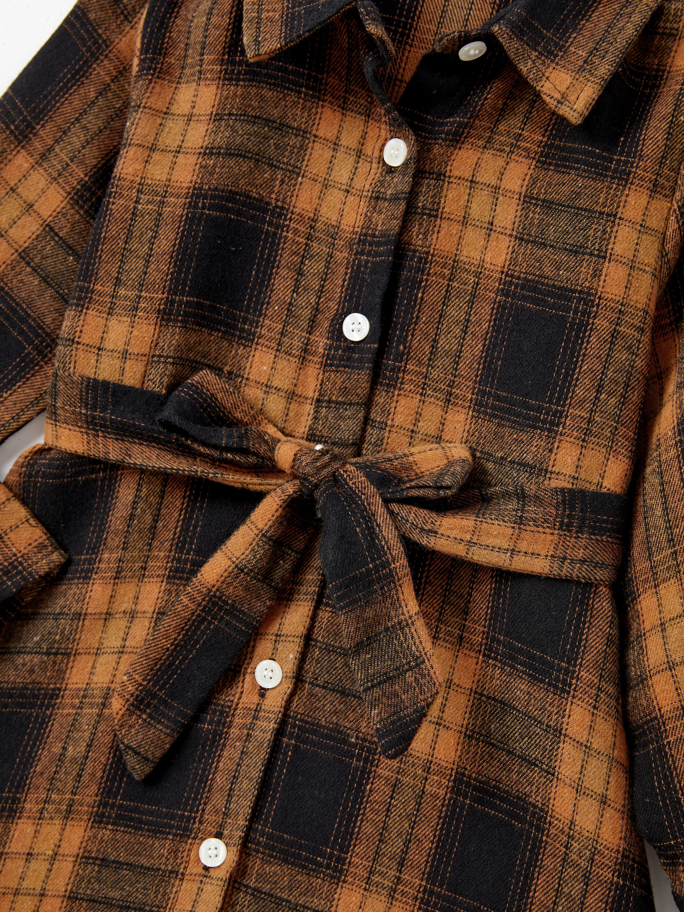 Christmas Family Matching Sets Brown&Black Check Plaid Long-sleeve Botton Dwon Top/Dress/Romper BrownishBlack - XNAUWBI