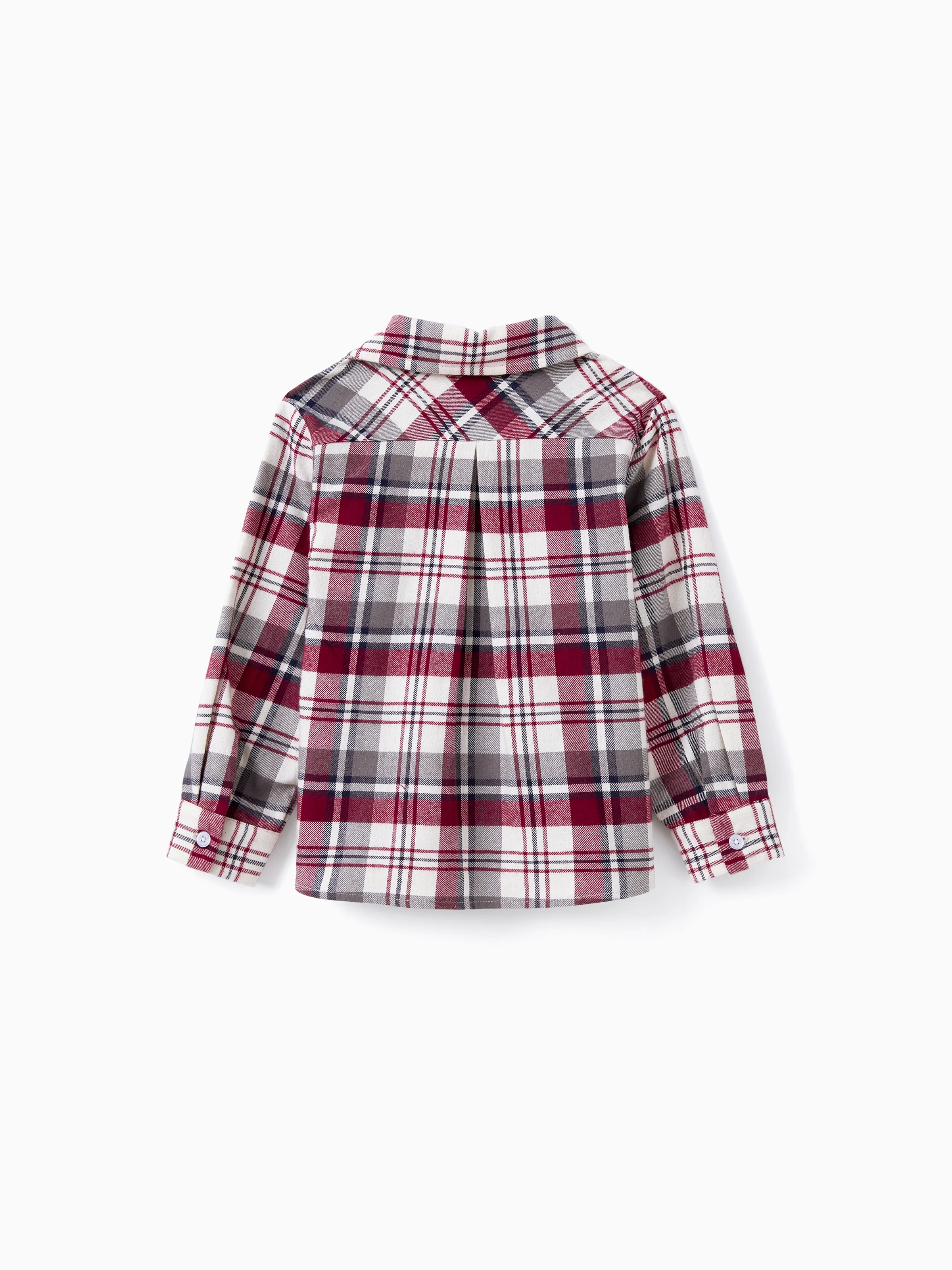 Family Matching Sets Plaid Shirt or Red Wine Lace Ruffle Sleeve A-Line Dress WineRed - XNAUWBI