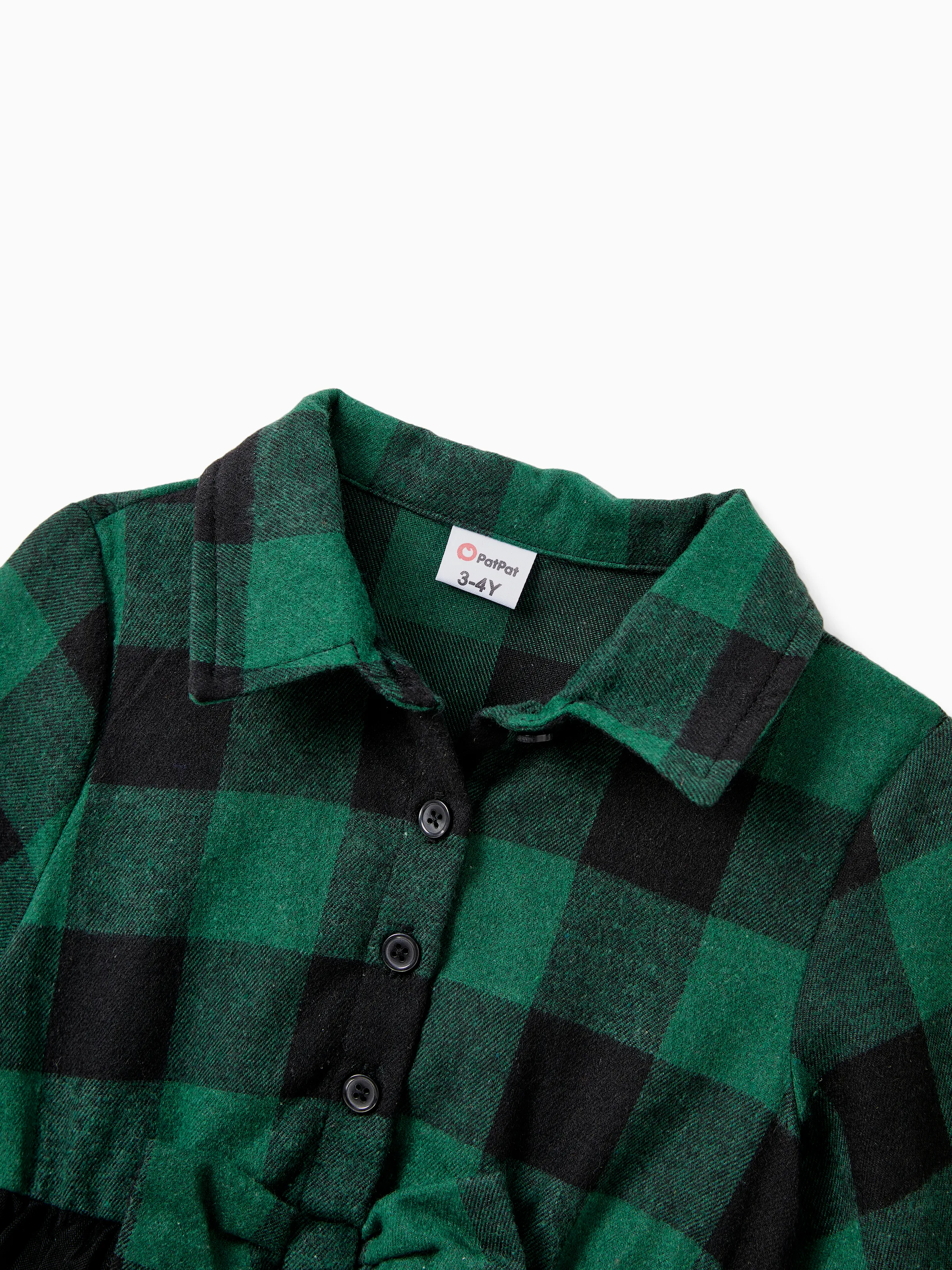 Family Matching Sets Green Plaid Long Sleeves Shirt or Tulle Mesh Dress DarkGreen - XNAUWBI