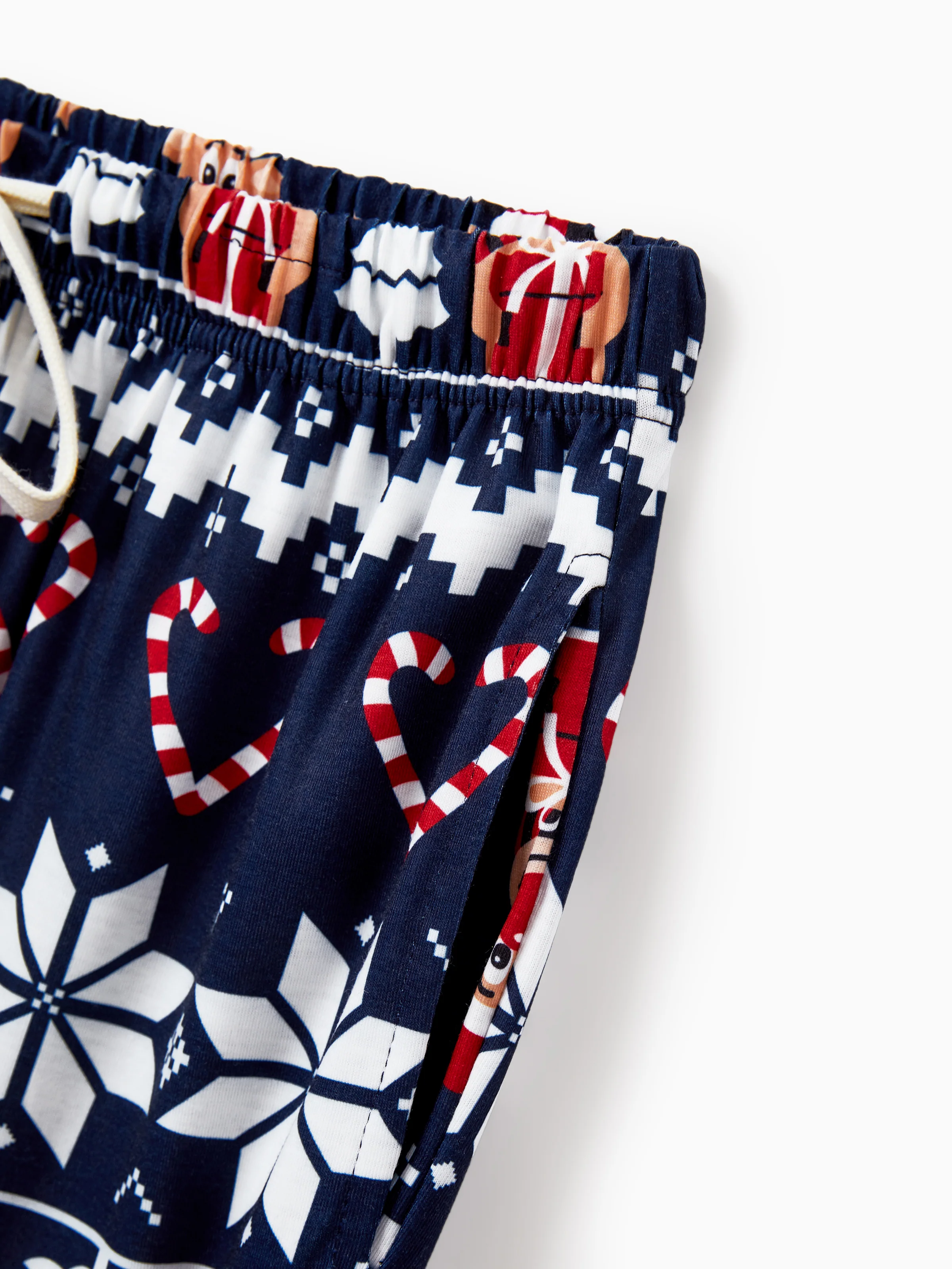 Christmas Matching Family Pajamas Set Reindeer and Snowflake Print PJS Deep Blue - XNAUWBI