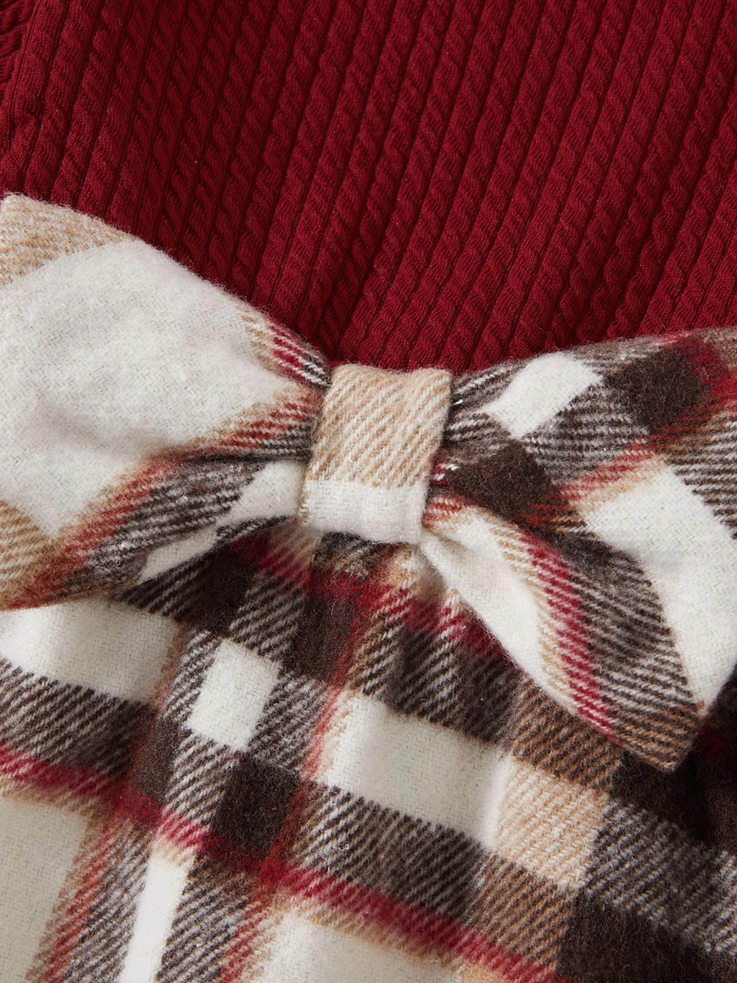 Family Matching Solid Ribbed Spliced Plaid Belted Dresses and Long-sleeve Button Up Shirts Sets MAROON - XNAUWBI