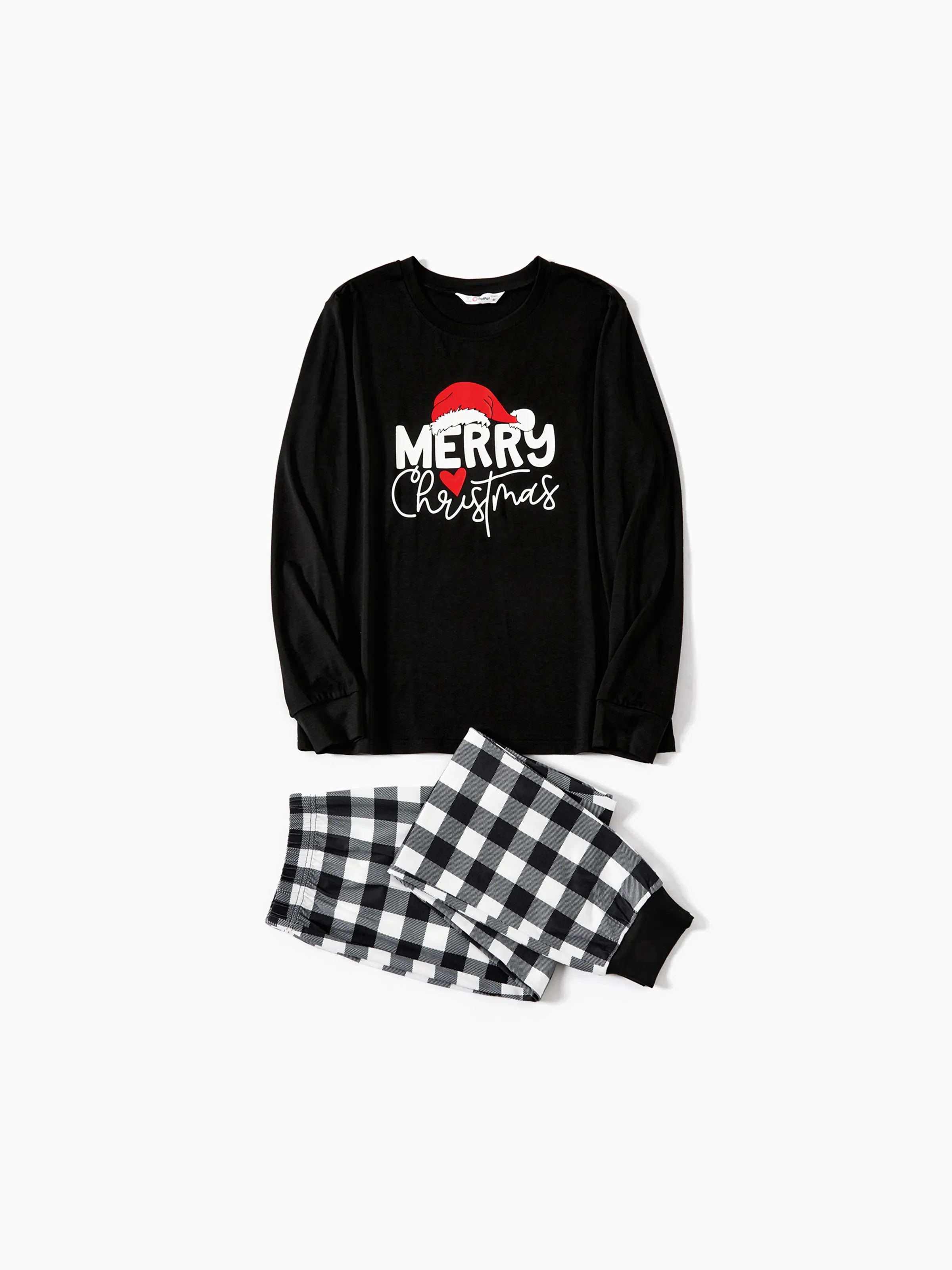 Christmas Family Matching Glow In The Dark Letters Print Long-sleeve Pajamas Sets with Christmas Socks Black+White - XNAUWBI