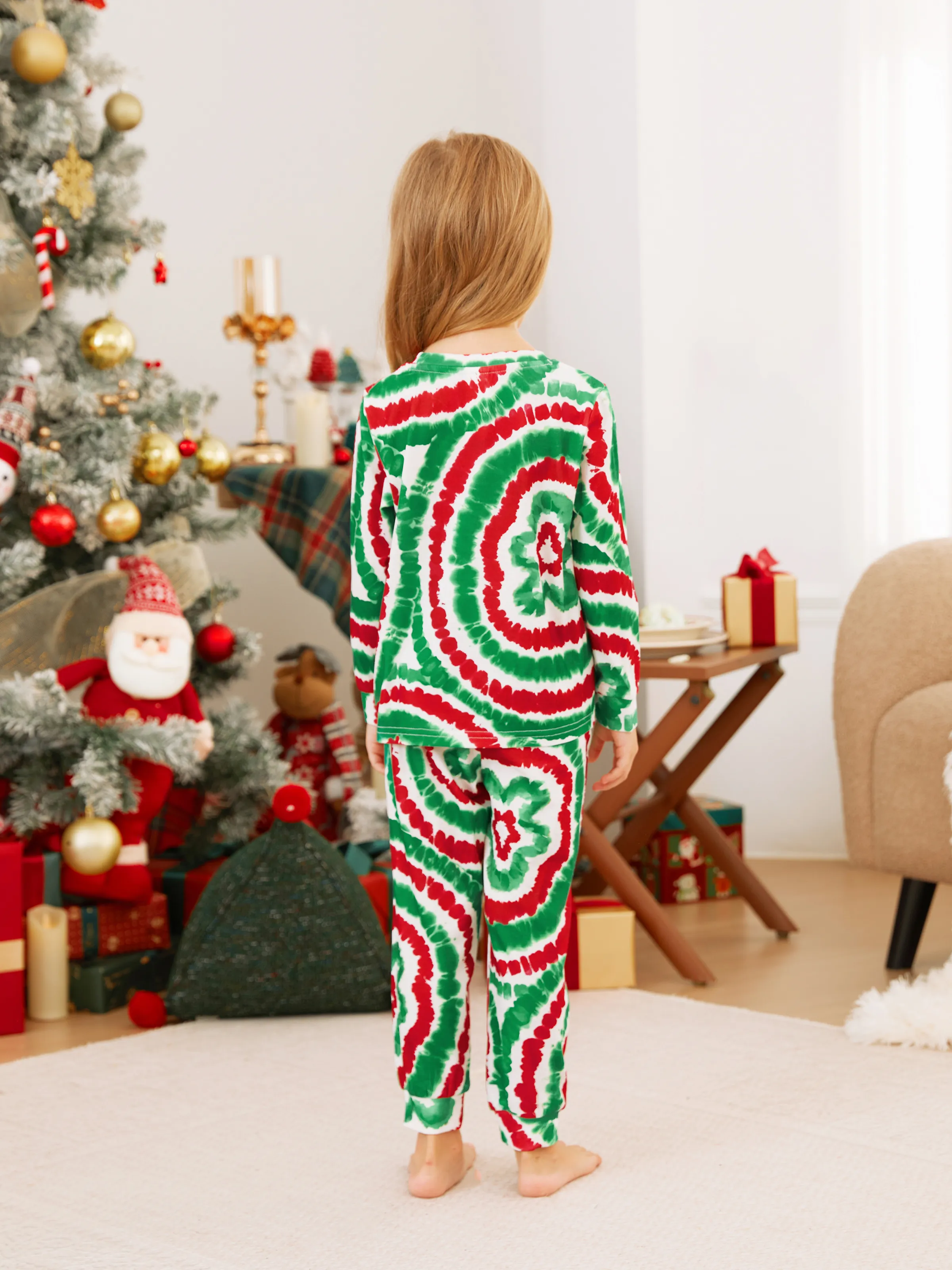 Christmas Family Red&Green Tie-Dye Gingerbread Man Pajamas Sets with Christmas Socks MultiColour - XNAUWBI