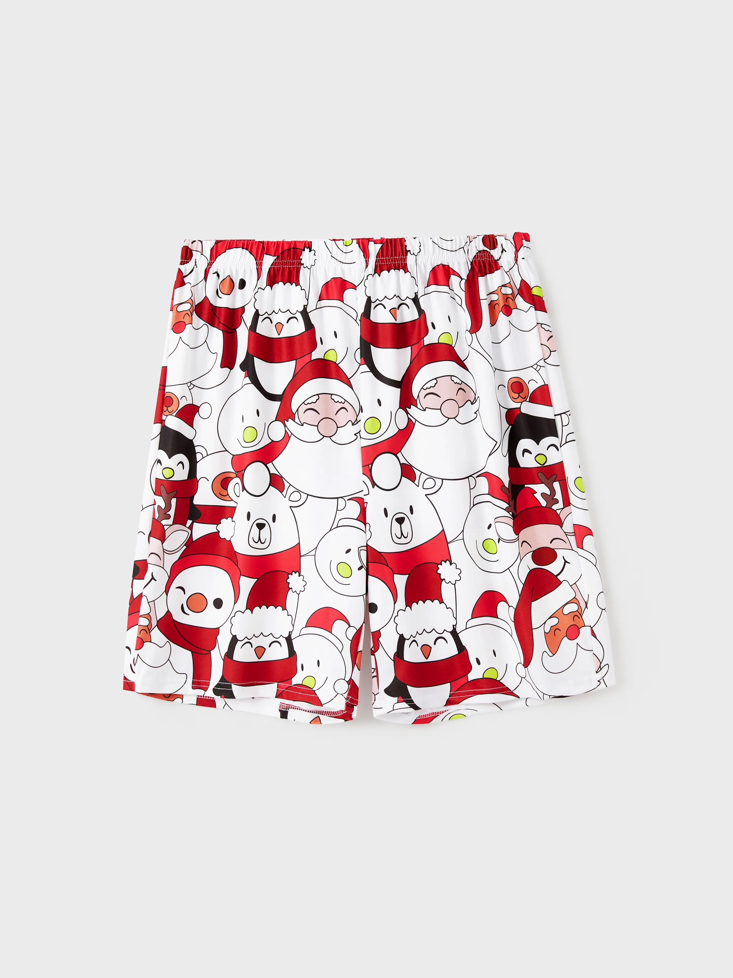 Christmas Santa and Snowman Print Family Matching Short-sleeve Tops and Shorts Pajamas Sets White - XNAUWBI