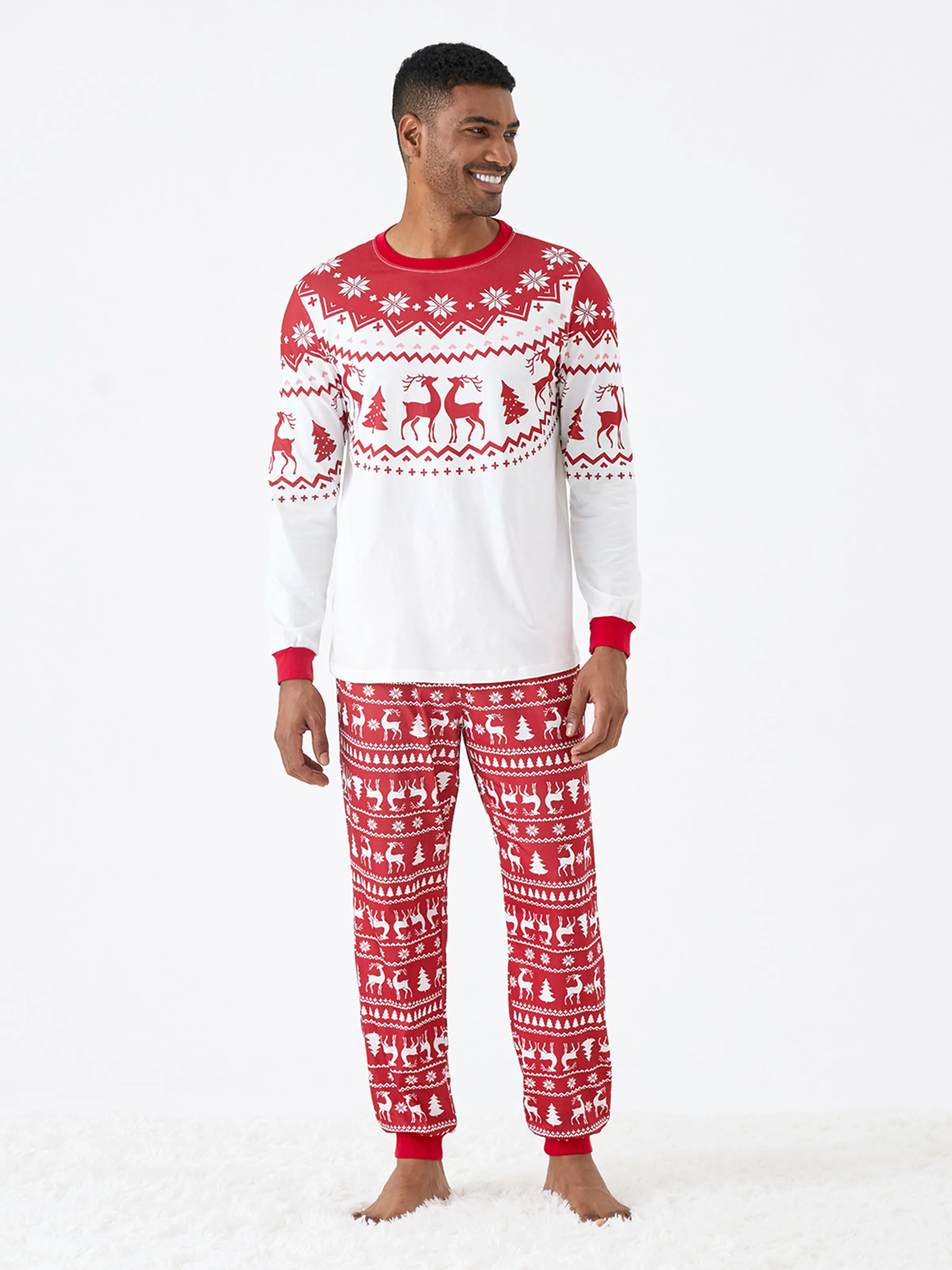 Christmas Reindeer and Snowflake Print Family Matching Pajamas Sets with Christmas Socks Red - XNAUWBI