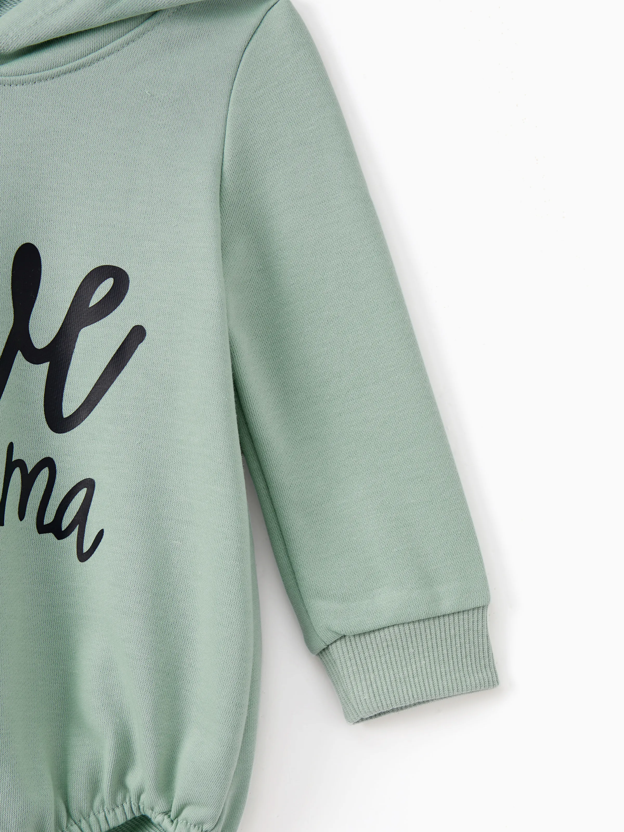 Mommy and Me Letter Print Green Long-sleeve Hoodie Dresses Light Green - XNAUWBI