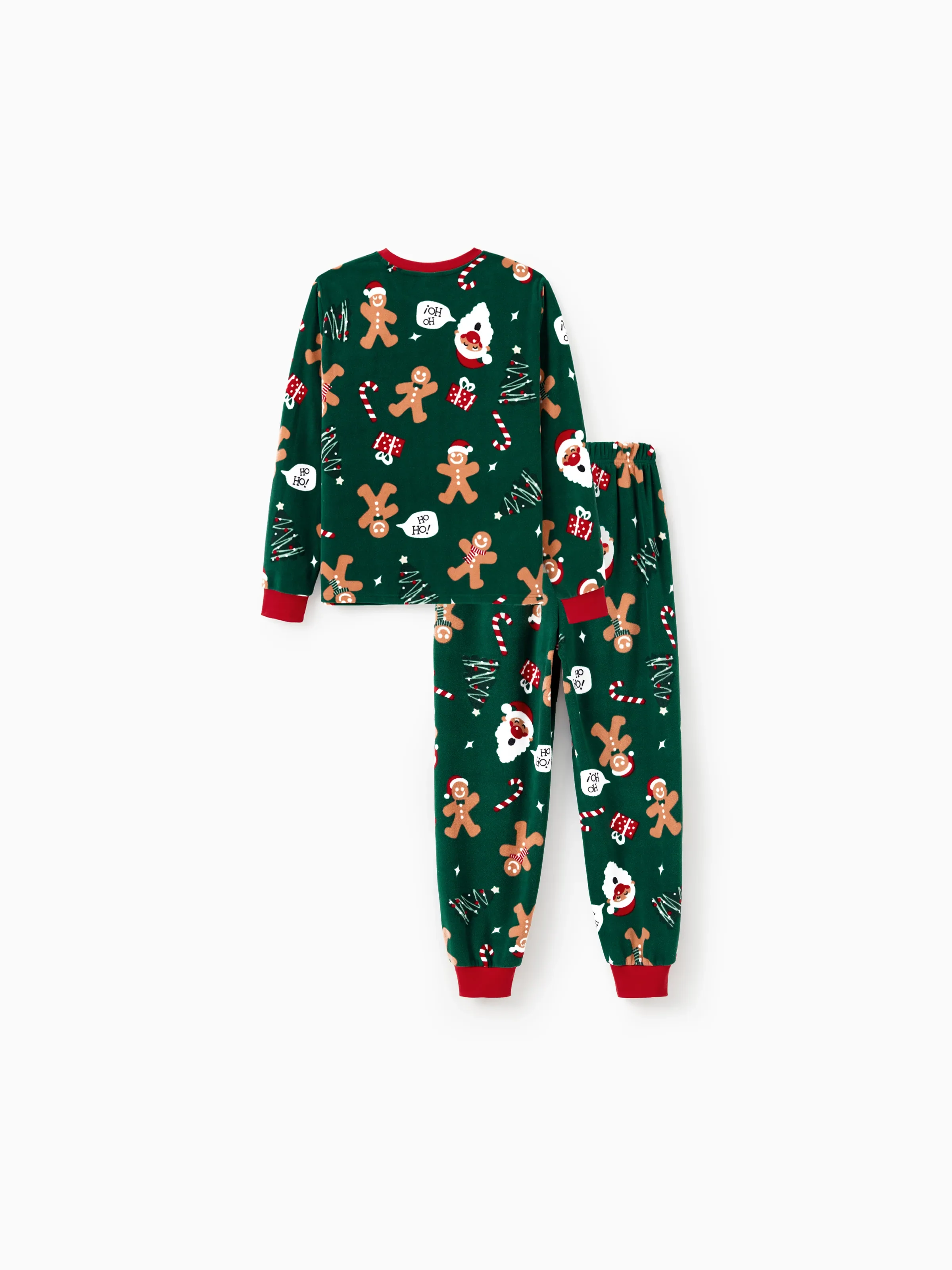 Christmas Pajamas Family Matching Fleece Gingerbread Man Long Sleeves Pajamas Sets with Christmas Socks Dark Green - XNAUWBI