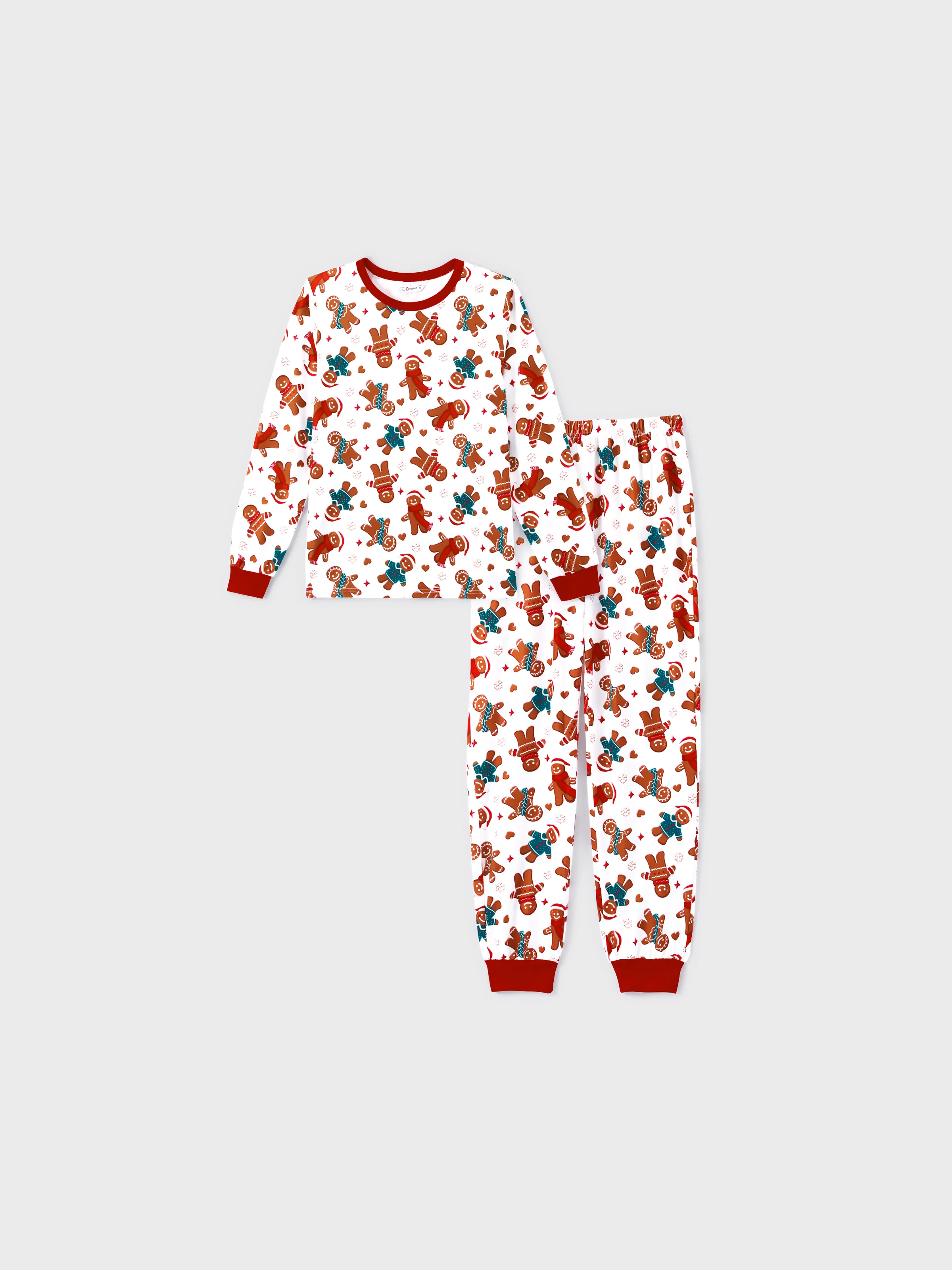 Christmas Family Matching Cartoon Gingerbread Man Allover Print Pajamas Sets with Christmas Socks White - XNAUWBI