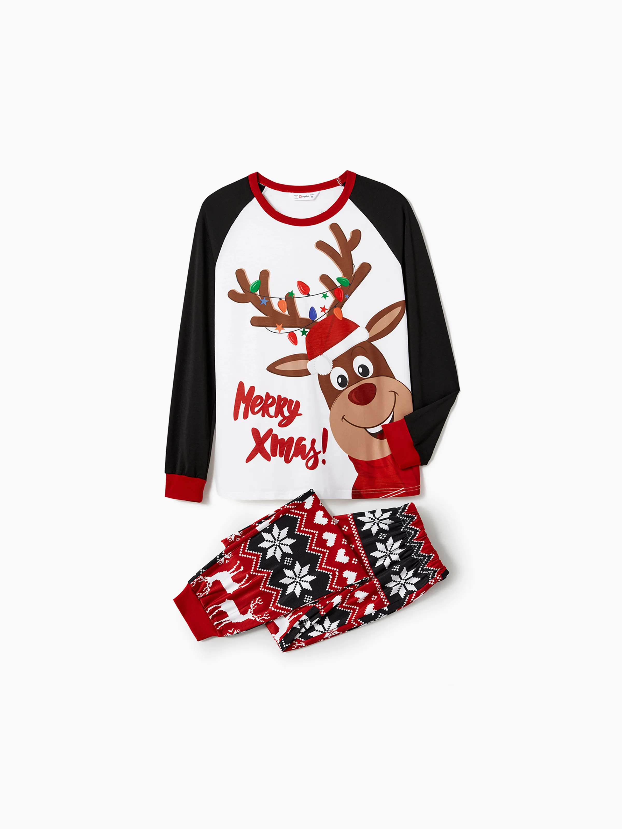 Christmas Reindeer Print Family Matching Pajamas Sets with Christmas Socks Black - XNAUWBI