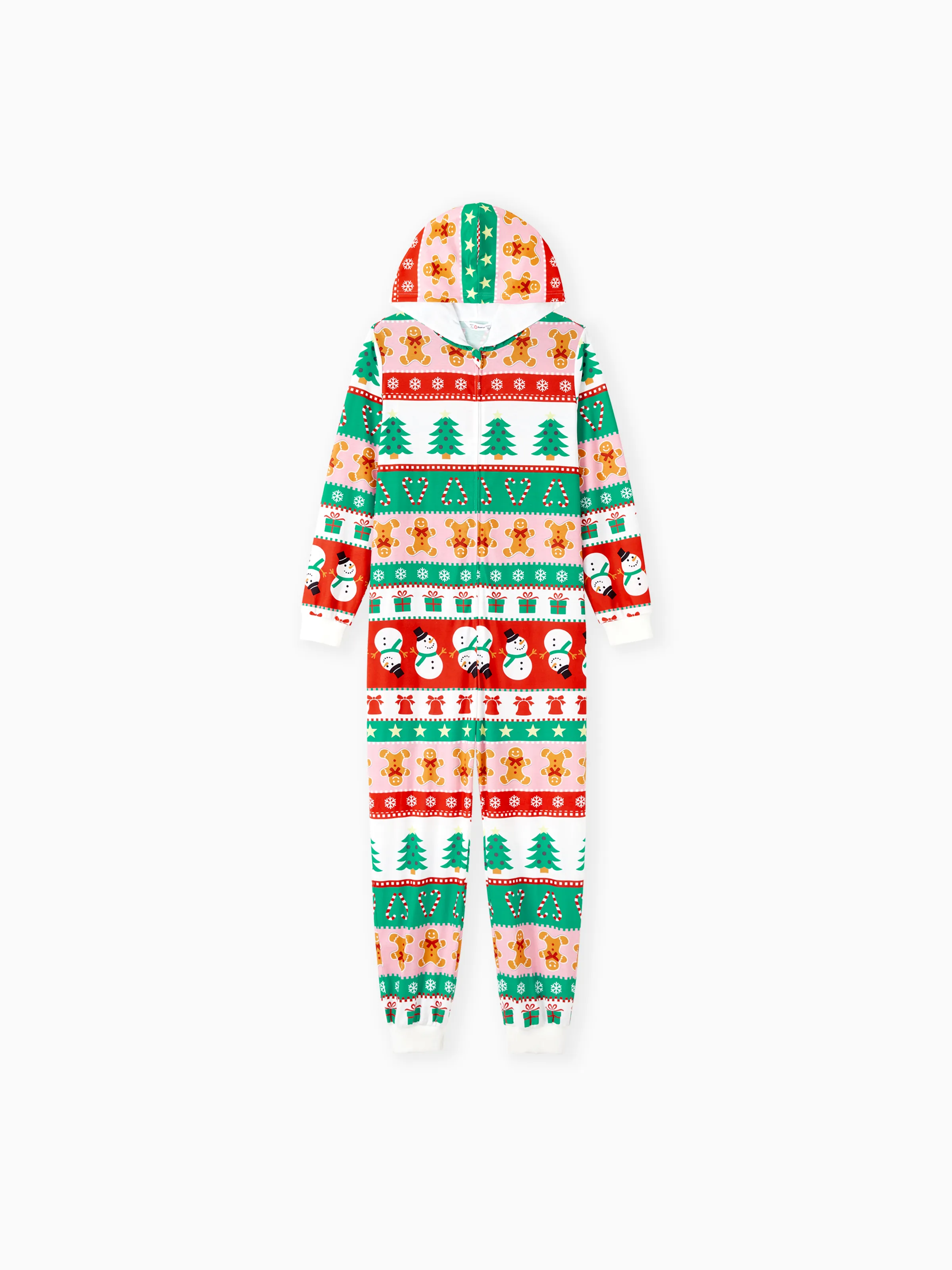 Onesies Pajamas Matching Christmas Outfits Allover Pattern Zipper Front Holly Jolly Print with Christmas Socks Back MultiColour - XNAUWBI