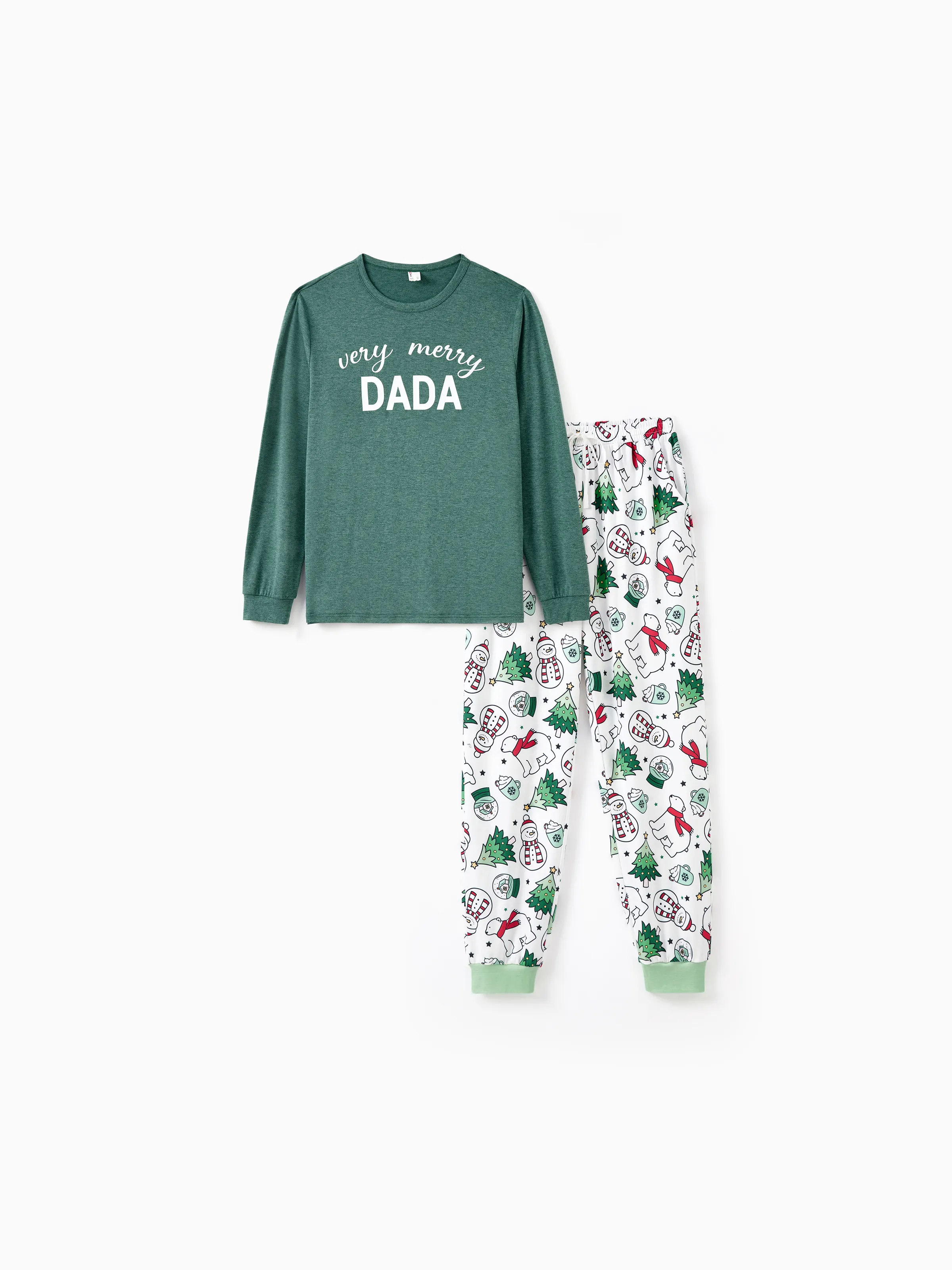 Christmas Family Matching Long Sleeves Very Merry Green Tops Allover Pattern Pants Pajamas Sets with Christmas Socks MediumSpringGreen - XNAUWBI