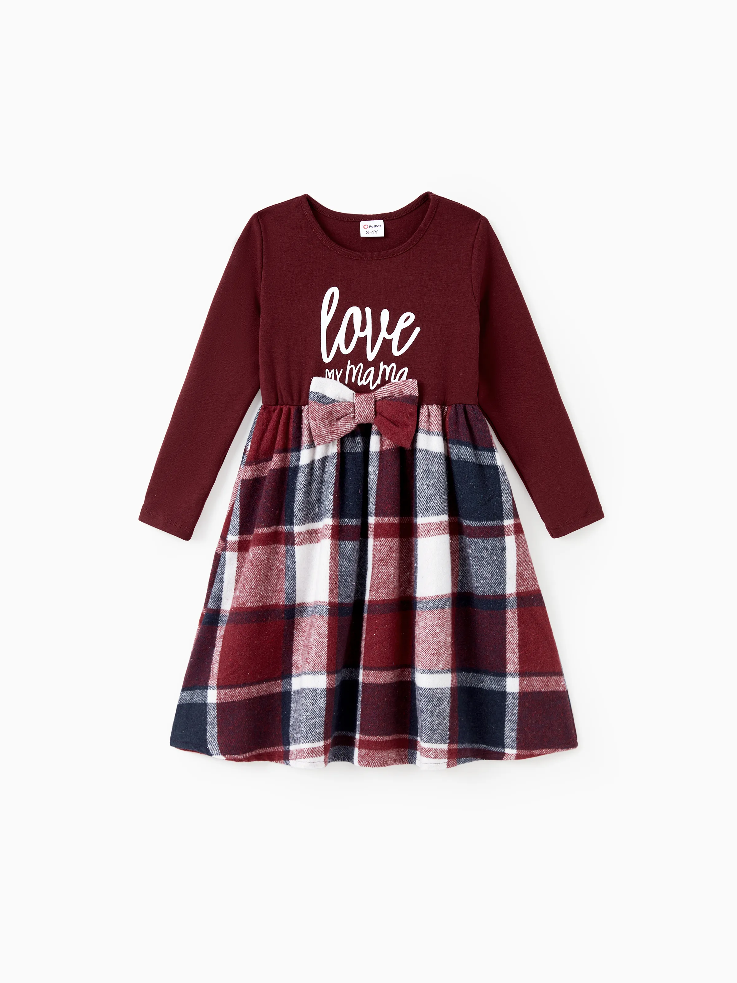 Family Matching Casual Long Sleeve Plaid Design Shirts and Knit Splicing Belted Dresses Sets WineRed - XNAUWBI
