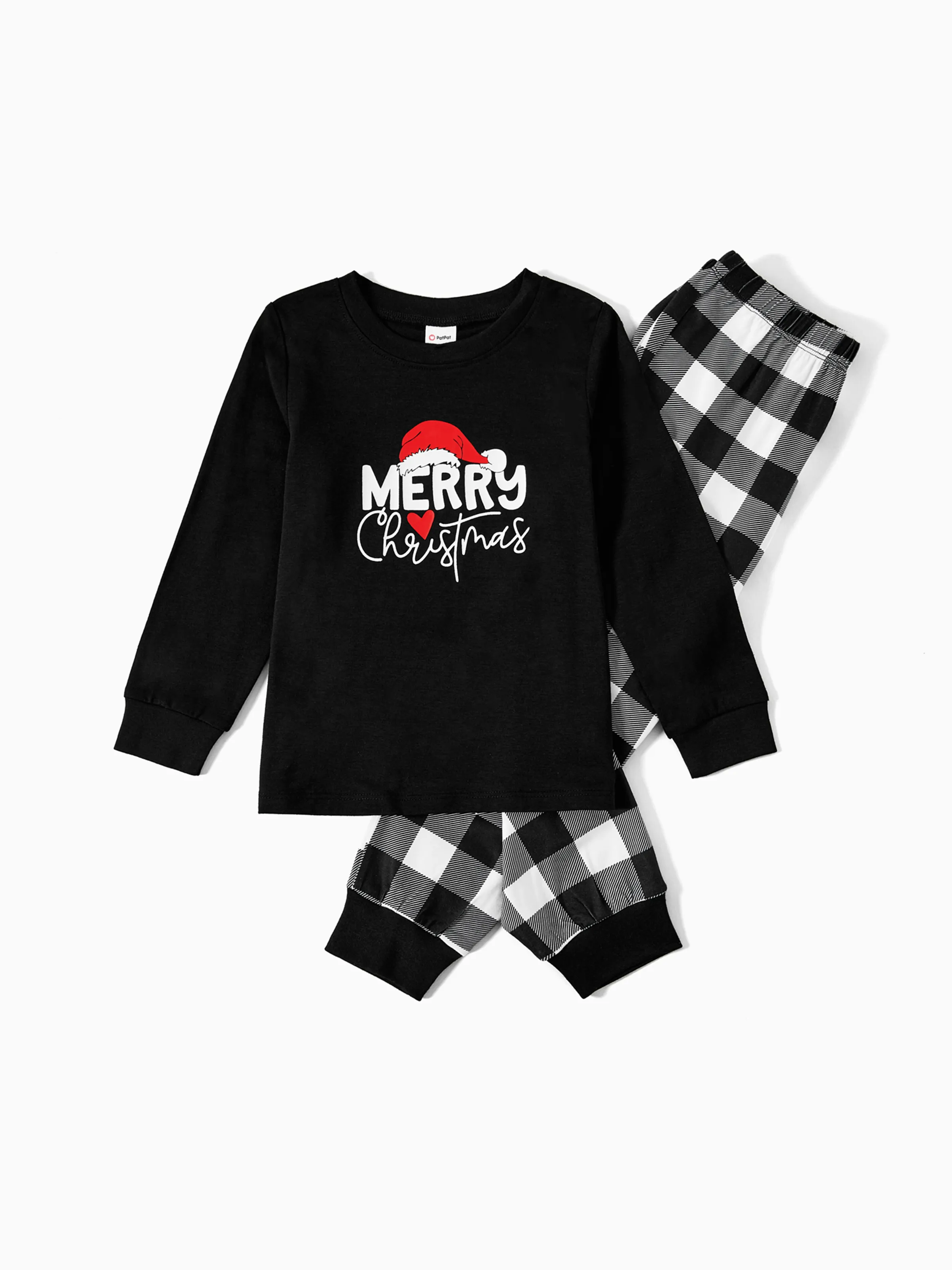 Christmas Family Matching Glow In The Dark Letters Print Long-sleeve Pajamas Sets with Christmas Socks Black+White - XNAUWBI