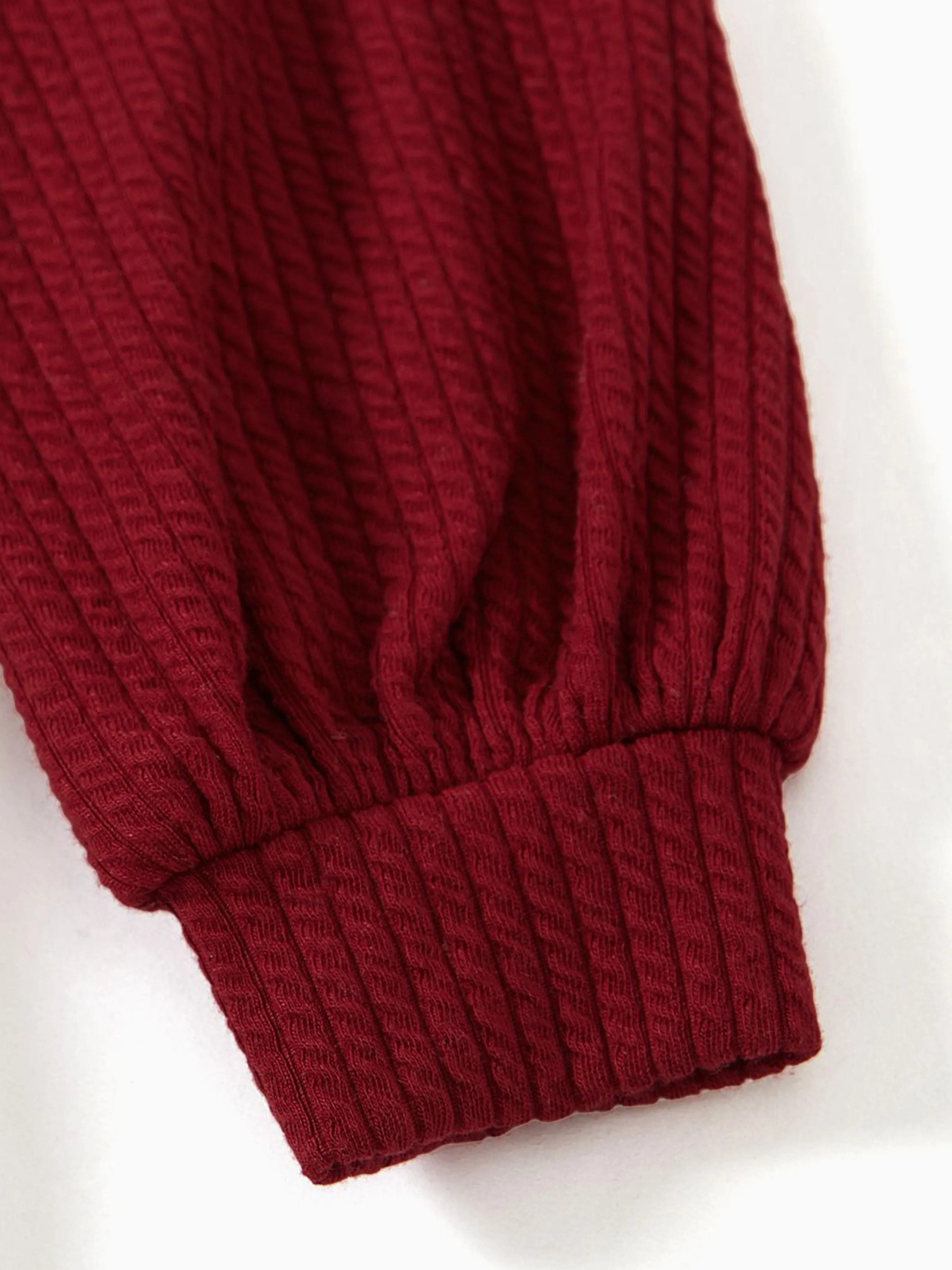 Family Matching Solid Ribbed Spliced Plaid Belted Dresses and Long-sleeve Button Up Shirts Sets MAROON - XNAUWBI