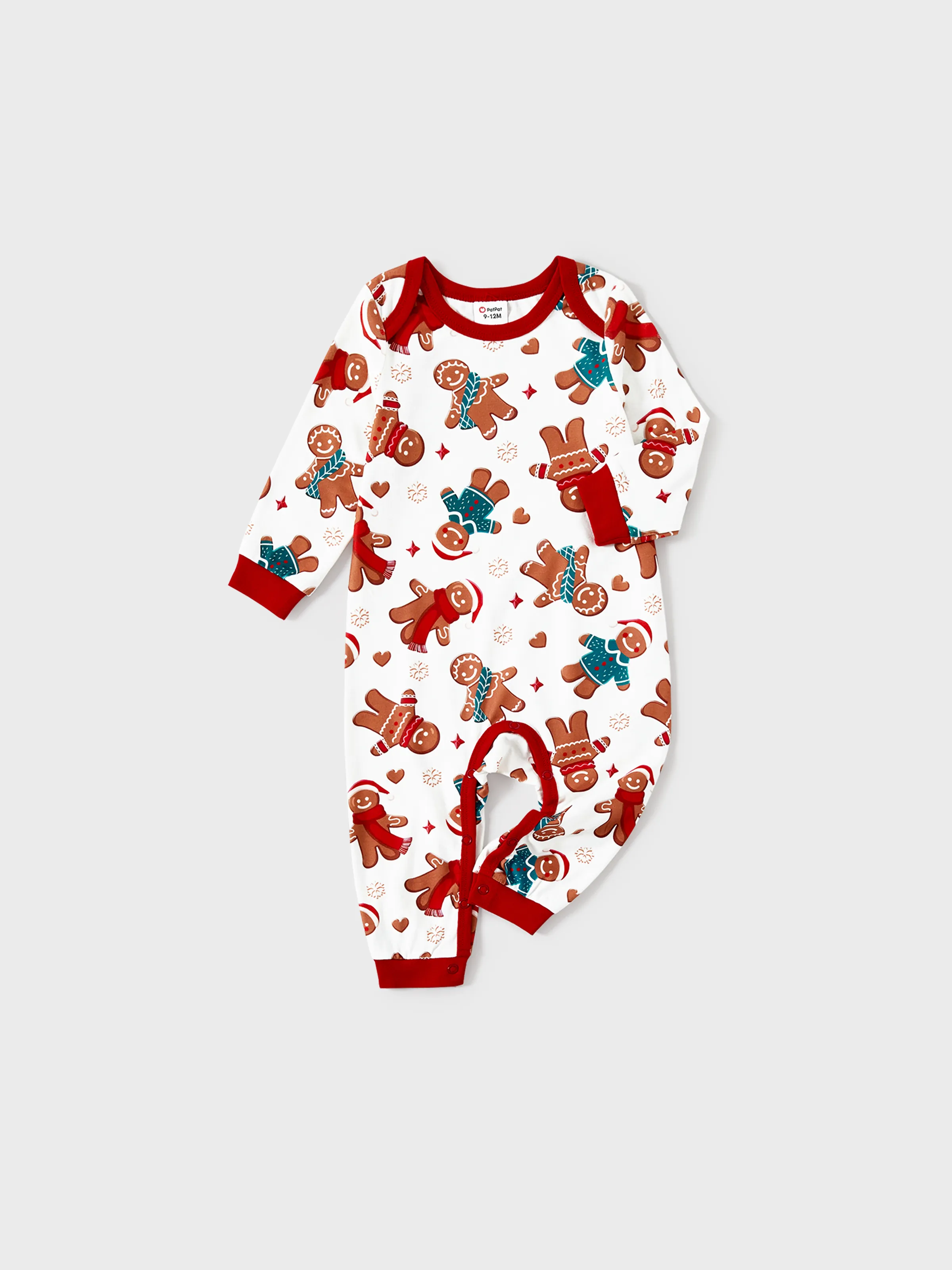 Christmas Family Matching Cartoon Gingerbread Man Allover Print Pajamas Sets with Christmas Socks White - XNAUWBI