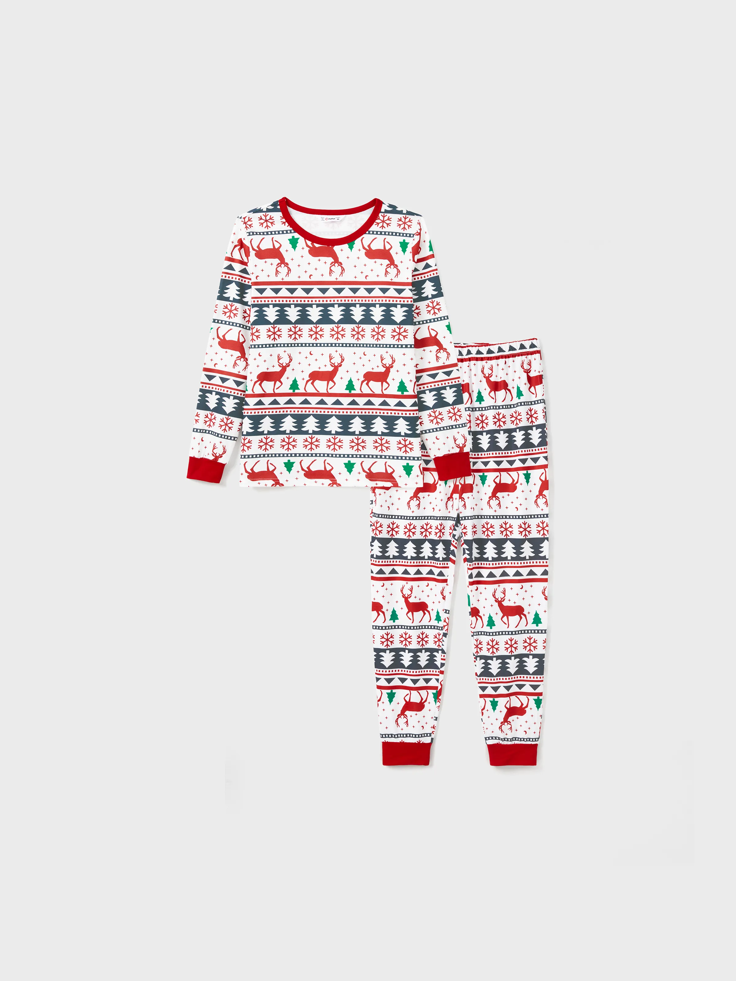 Family Christmas Pajamas All Over Reindeer Print Long-sleeve with Christmas Socks (SGS Certied Safety) Red+White - XNAUWBI