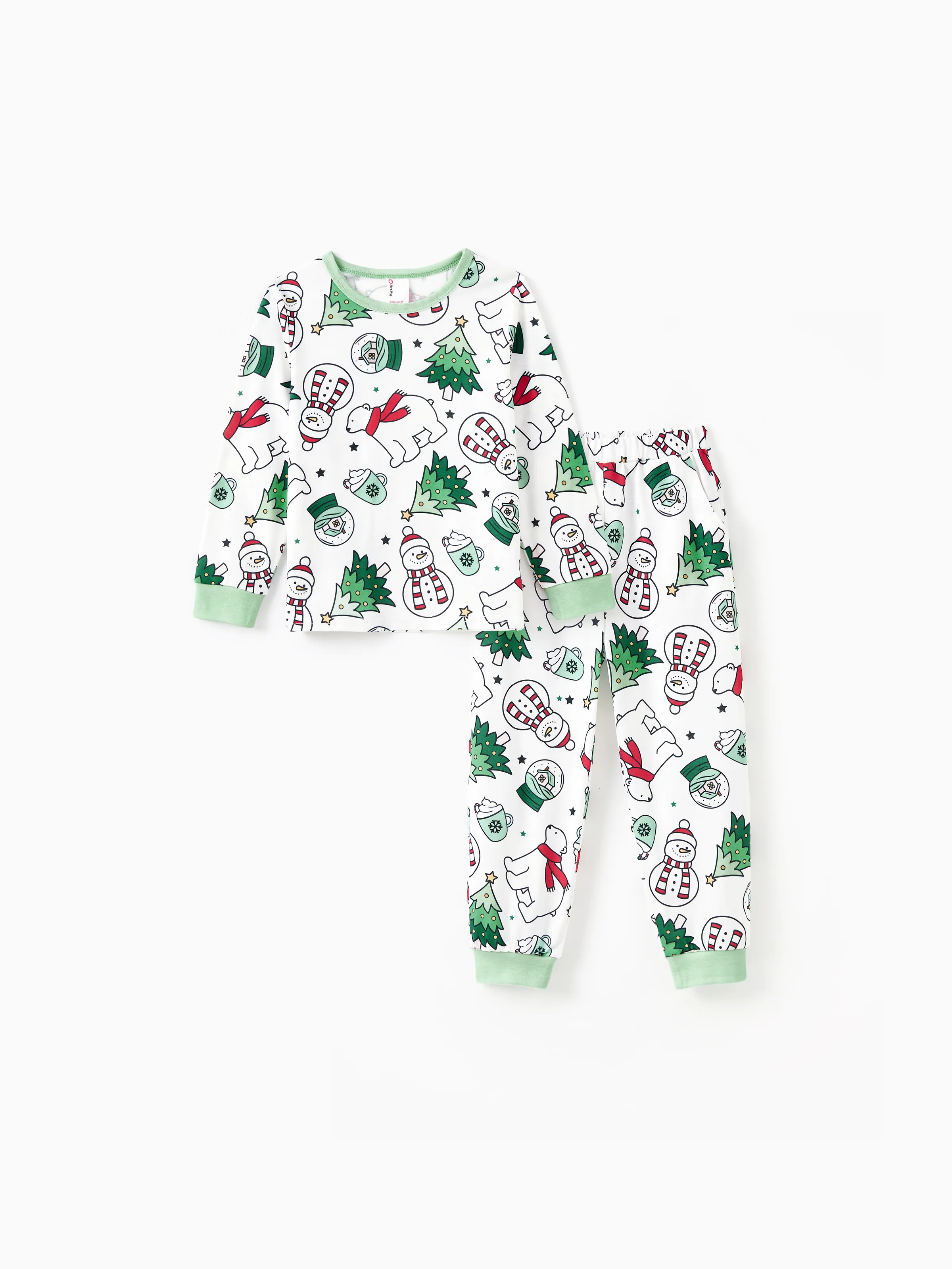Christmas Family Matching Long Sleeves Very Merry Green Tops Allover Pattern Pants Pajamas Sets with Christmas Socks MediumSpringGreen - XNAUWBI