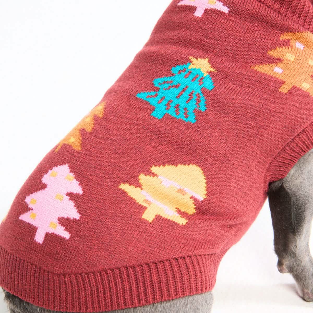 Christmas Knit Dog Sweater - Candy Trees Chestnut - XNAUWBI