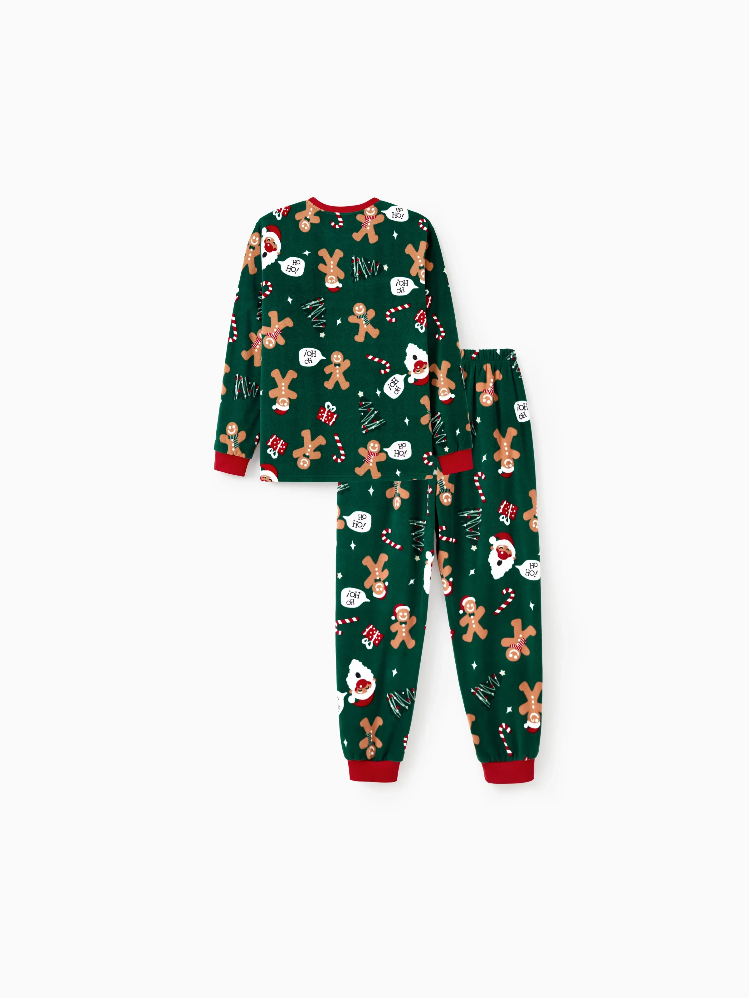 Christmas Pajamas Family Matching Fleece Gingerbread Man Long Sleeves Pajamas Sets with Christmas Socks Dark Green - XNAUWBI