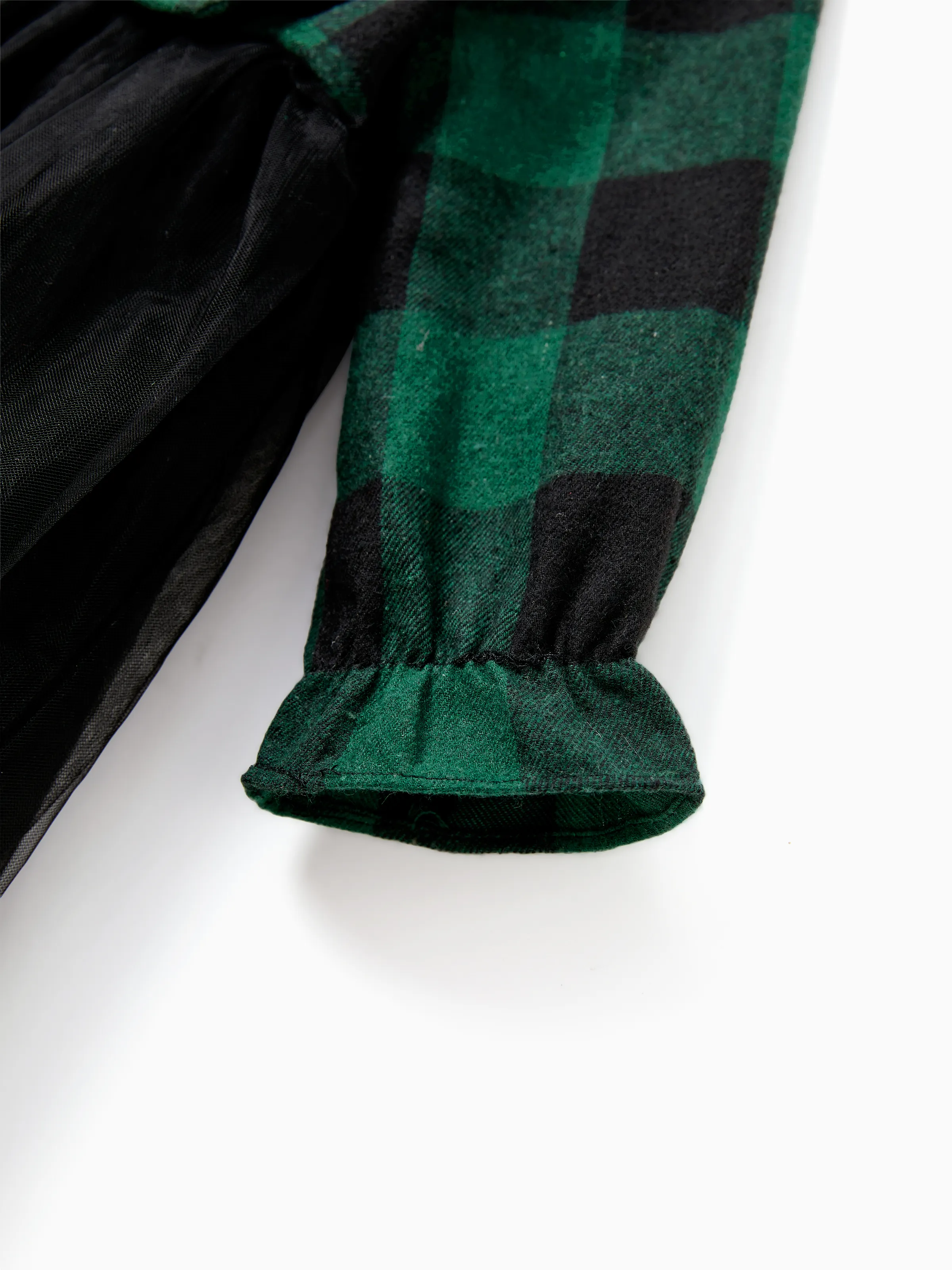 Family Matching Sets Green Plaid Long Sleeves Shirt or Tulle Mesh Dress DarkGreen - XNAUWBI