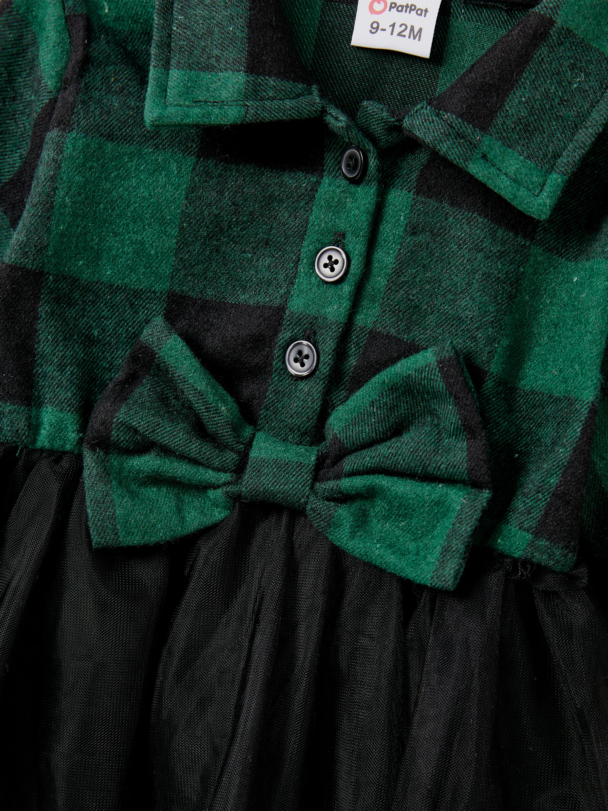 Family Matching Sets Green Plaid Long Sleeves Shirt or Tulle Mesh Dress DarkGreen - XNAUWBI