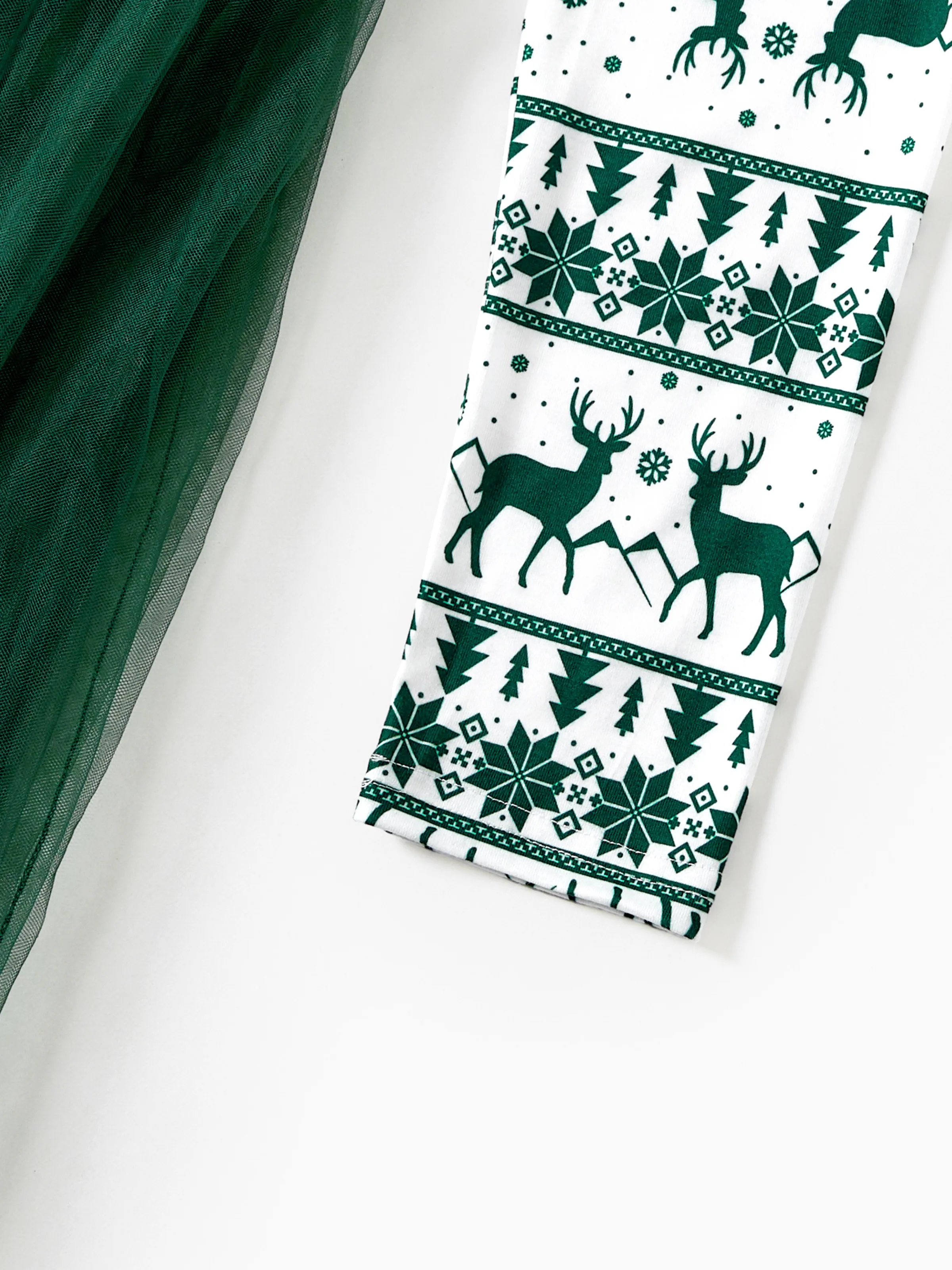 Christmas Family Matching Green Festival Theme Print Tops and Mesh Splicing Dresses Sets Green - XNAUWBI