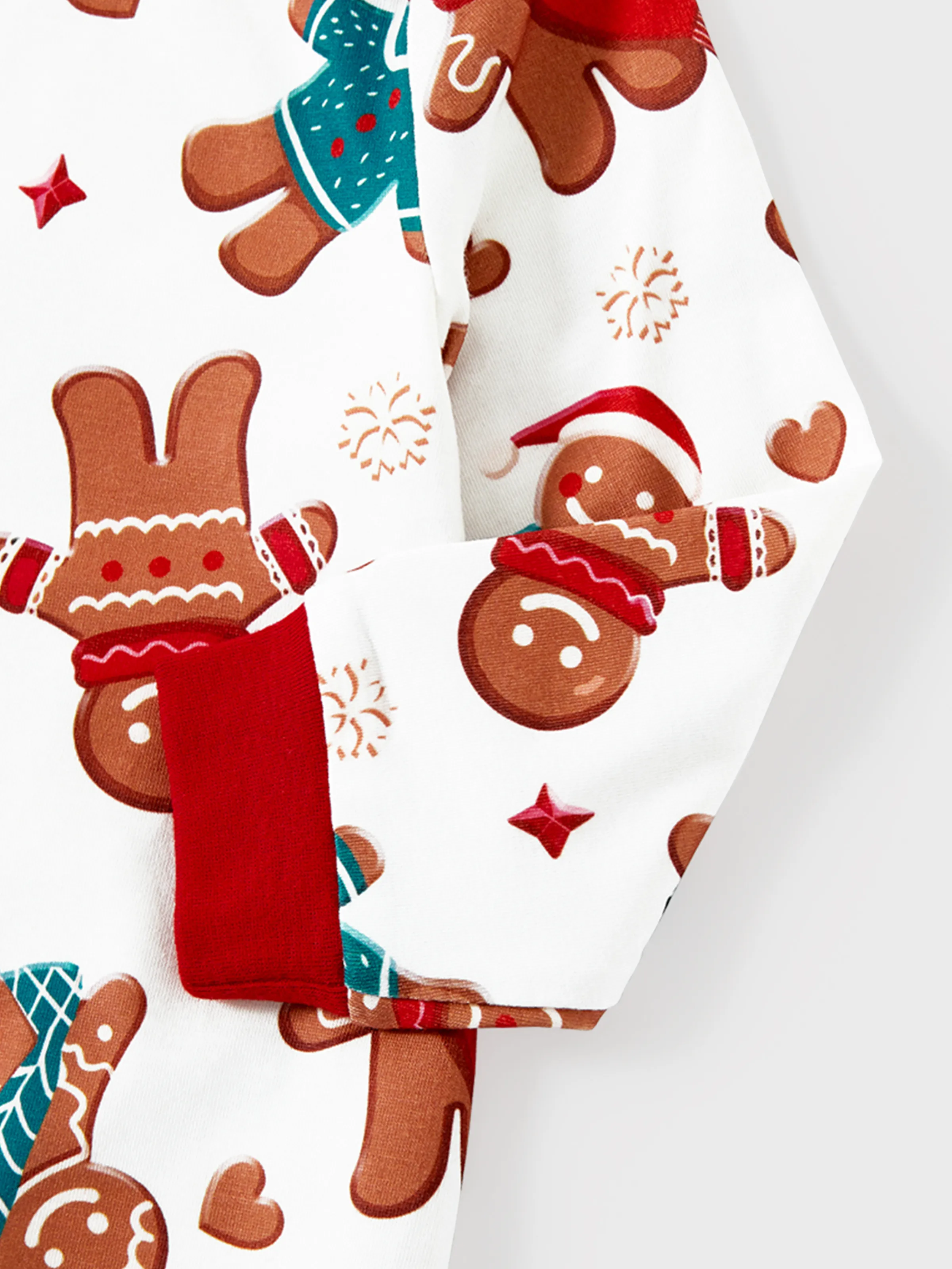 Christmas Family Matching Cartoon Gingerbread Man Allover Print Pajamas Sets with Christmas Socks White - XNAUWBI