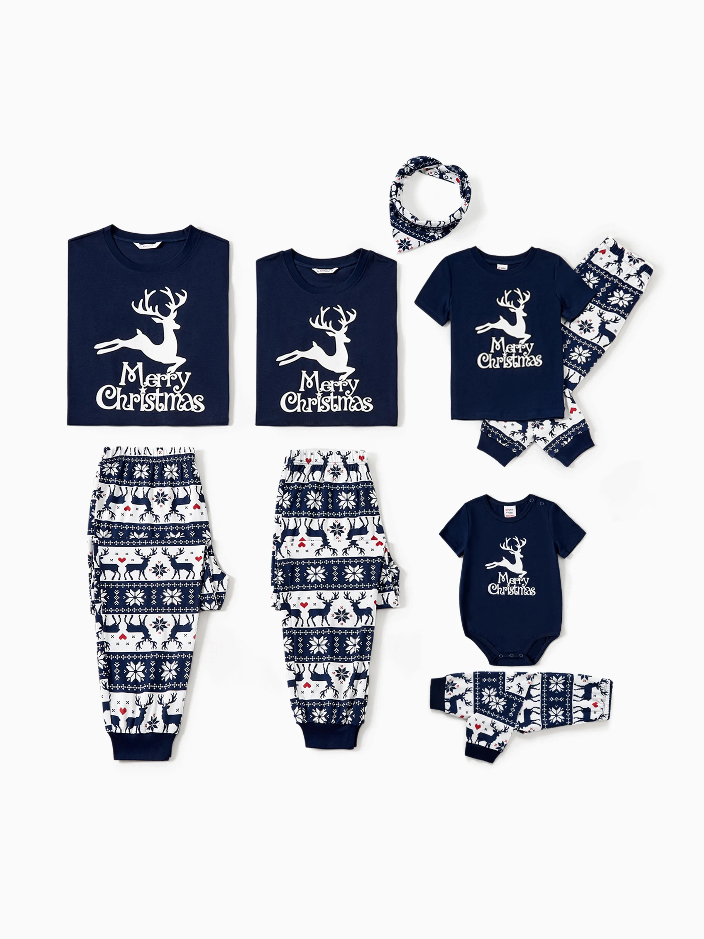 Christmas Reindeer Print Glow in the Dark Family Matching Pajamas Sets with Christmas Socks Deep Blue - XNAUWBI