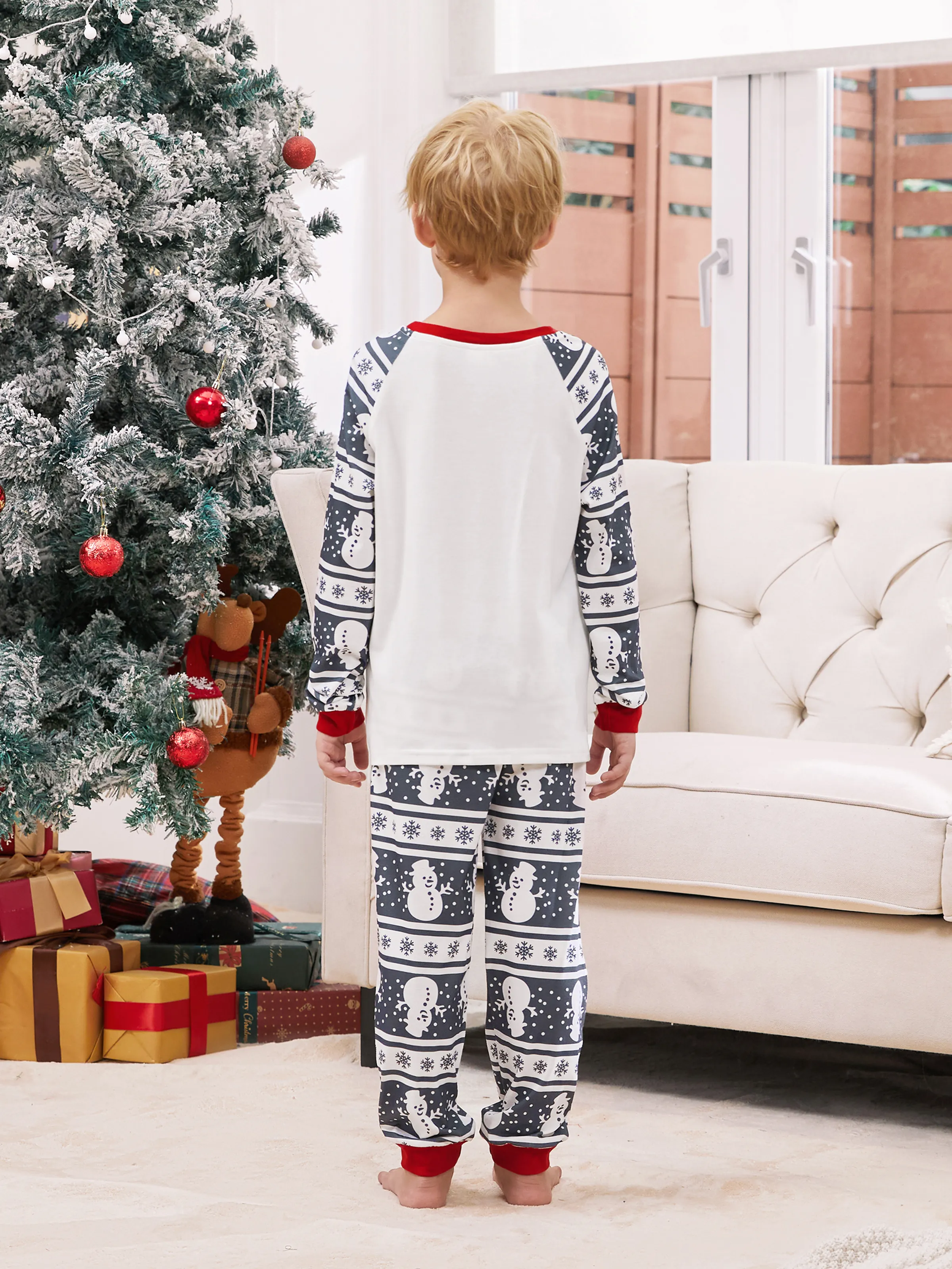 Matching Christmas Pajamas Family Snowman Pattern Long Sleeves PJs Sets Christmas Socks Dark Grey - XNAUWBI