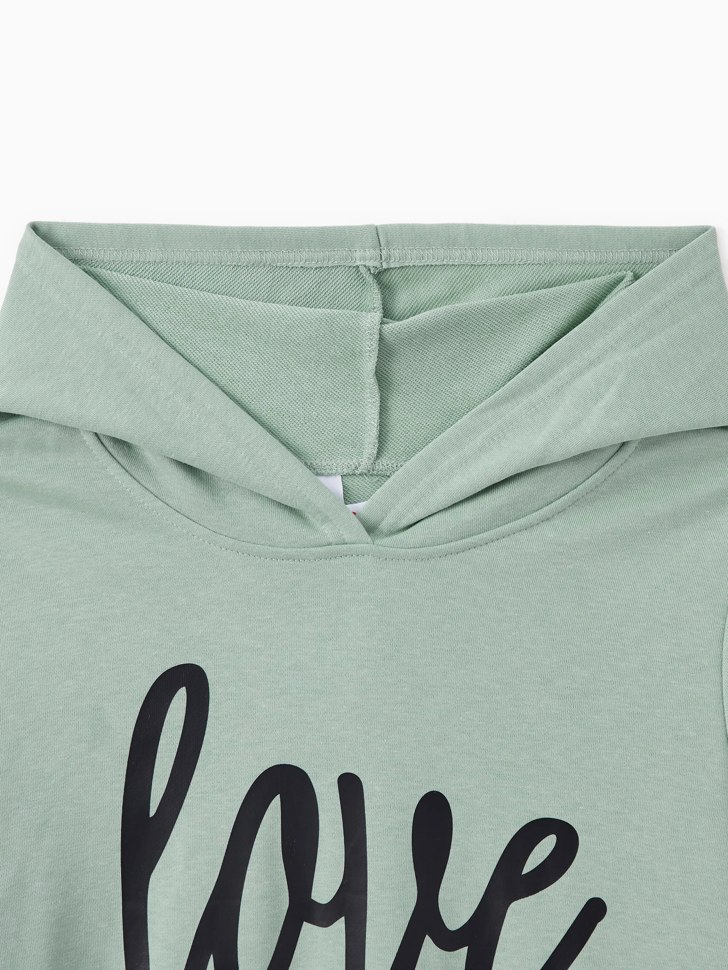 Mommy and Me Letter Print Green Long-sleeve Hoodie Dresses Light Green - XNAUWBI
