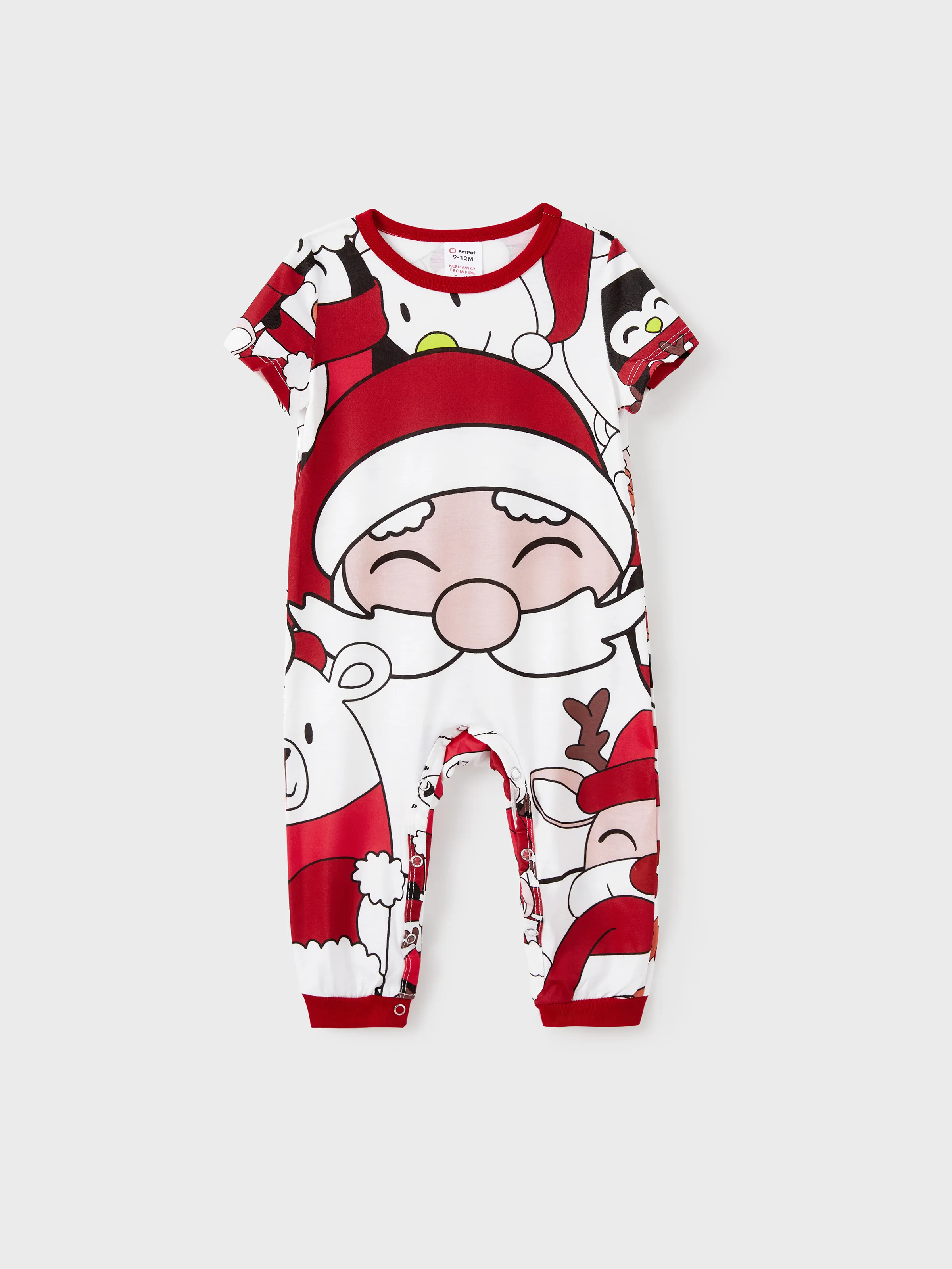 Christmas Santa and Snowman Print Family Matching Short-sleeve Tops and Shorts Pajamas Sets White - XNAUWBI