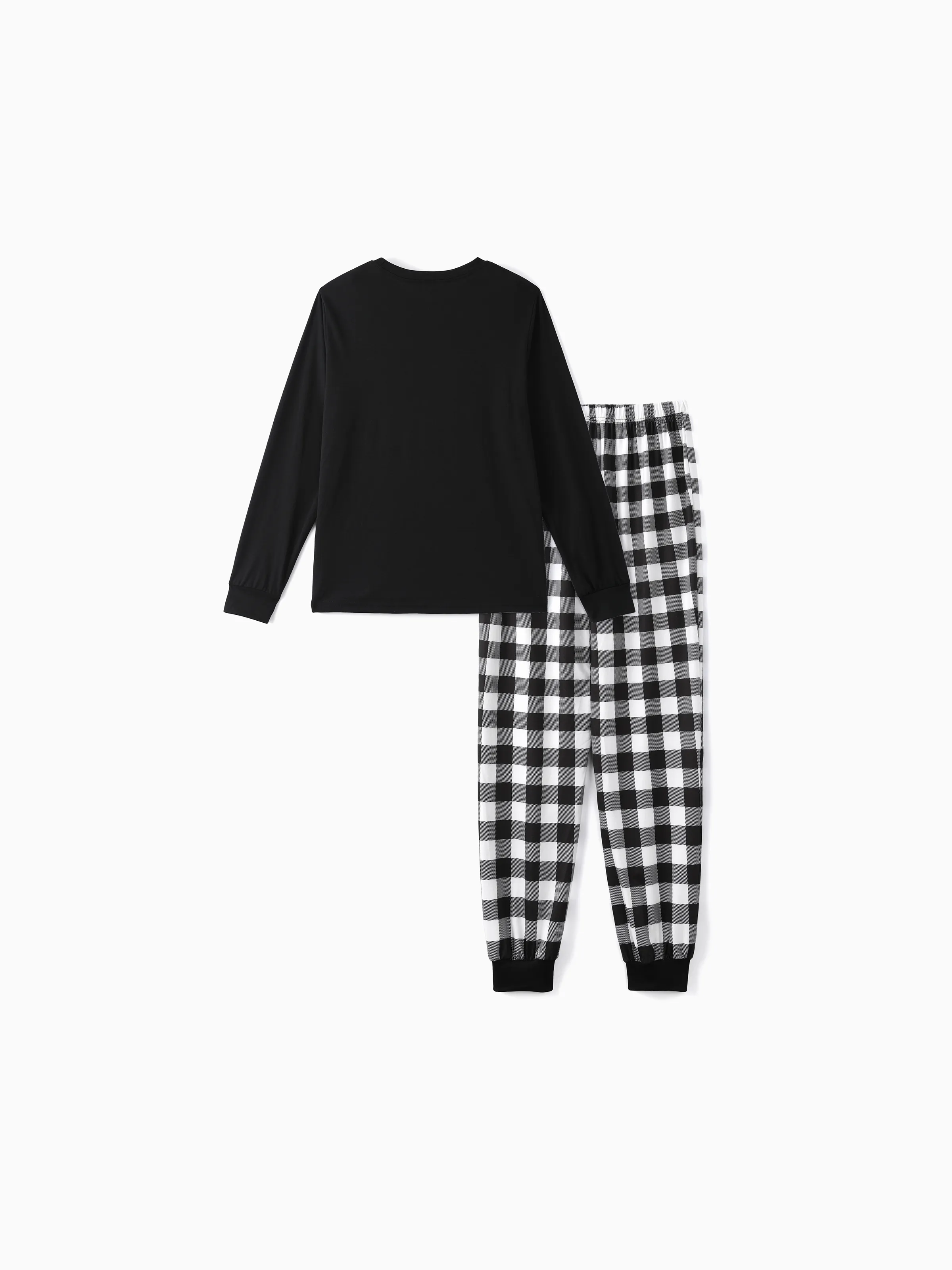 Christmas Family Matching Glow In The Dark Letters Print Long-sleeve Pajamas Sets with Christmas Socks Black+White - XNAUWBI