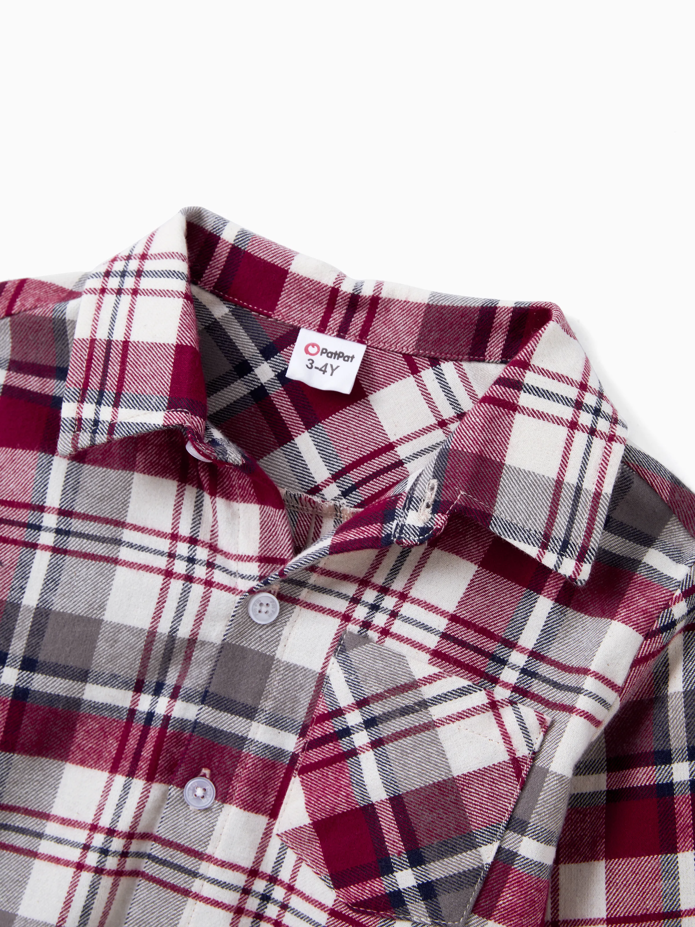 Family Matching Sets Plaid Shirt or Red Wine Lace Ruffle Sleeve A-Line Dress WineRed - XNAUWBI