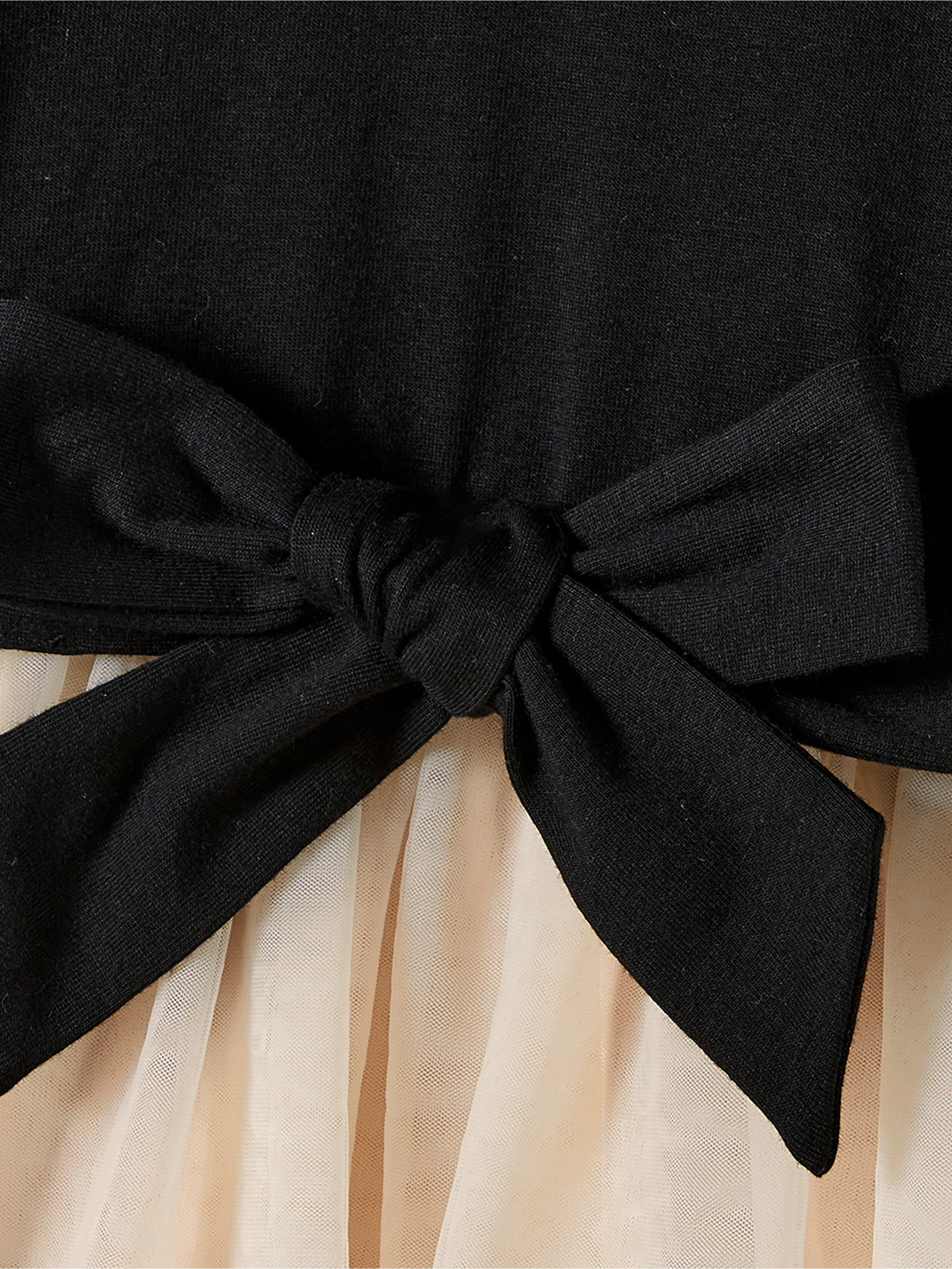 Family Matching Black-Almond Mesh Skirt and Classic Round Neck Long Sleeve Tops Sets Black - XNAUWBI