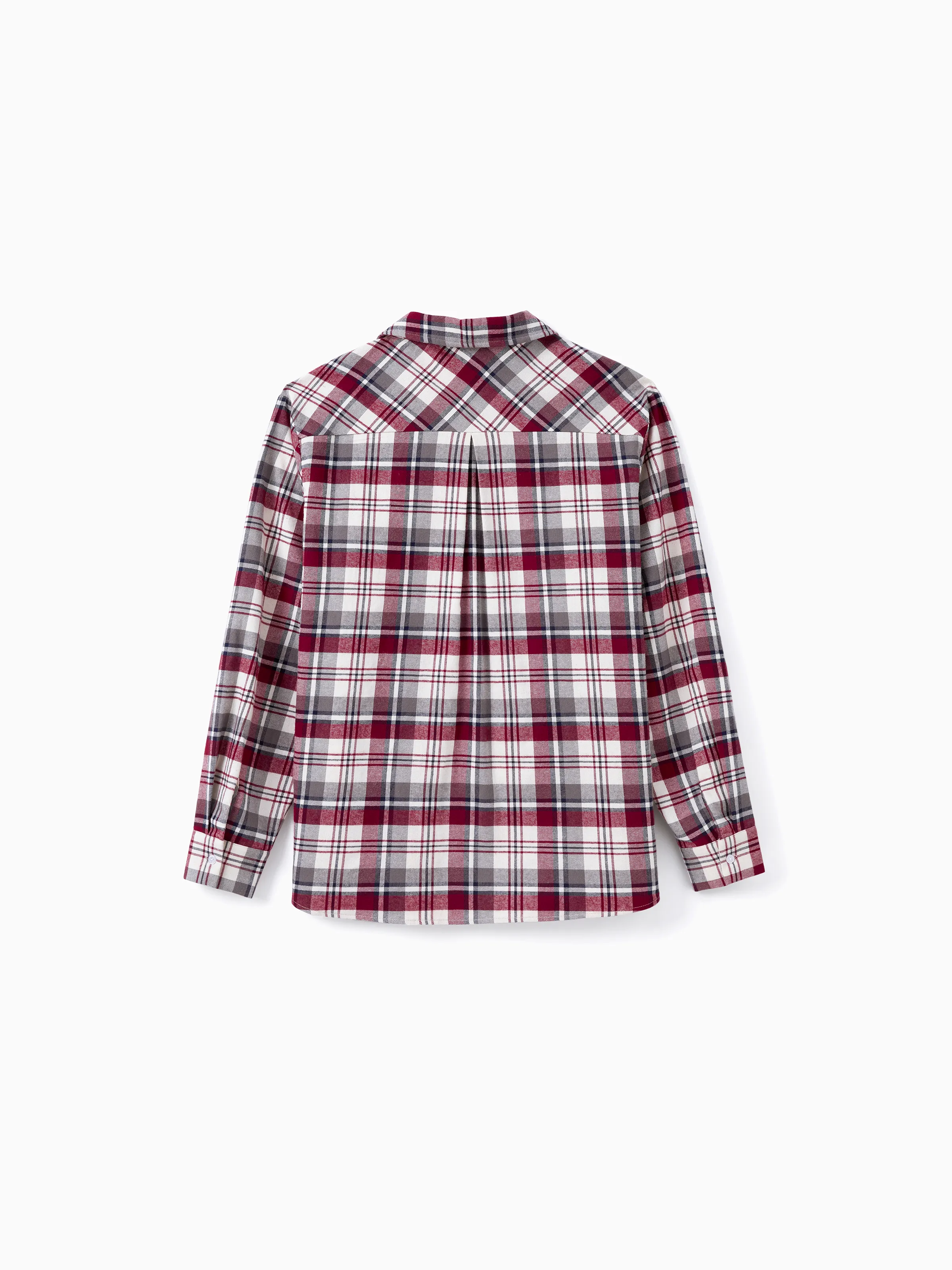 Family Matching Sets Plaid Shirt or Red Wine Lace Ruffle Sleeve A-Line Dress WineRed - XNAUWBI