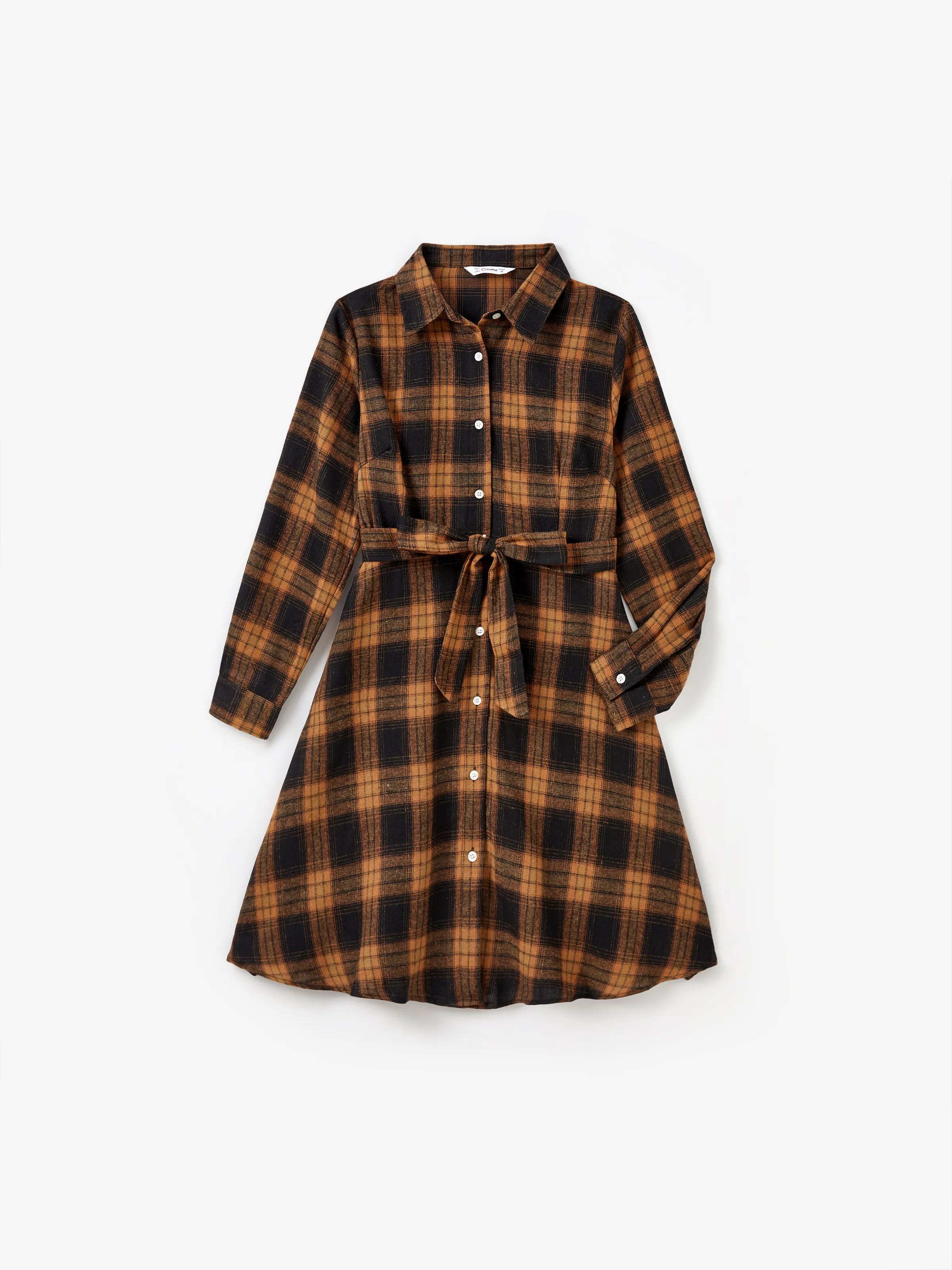 Christmas Family Matching Sets Brown&Black Check Plaid Long-sleeve Botton Dwon Top/Dress/Romper BrownishBlack - XNAUWBI