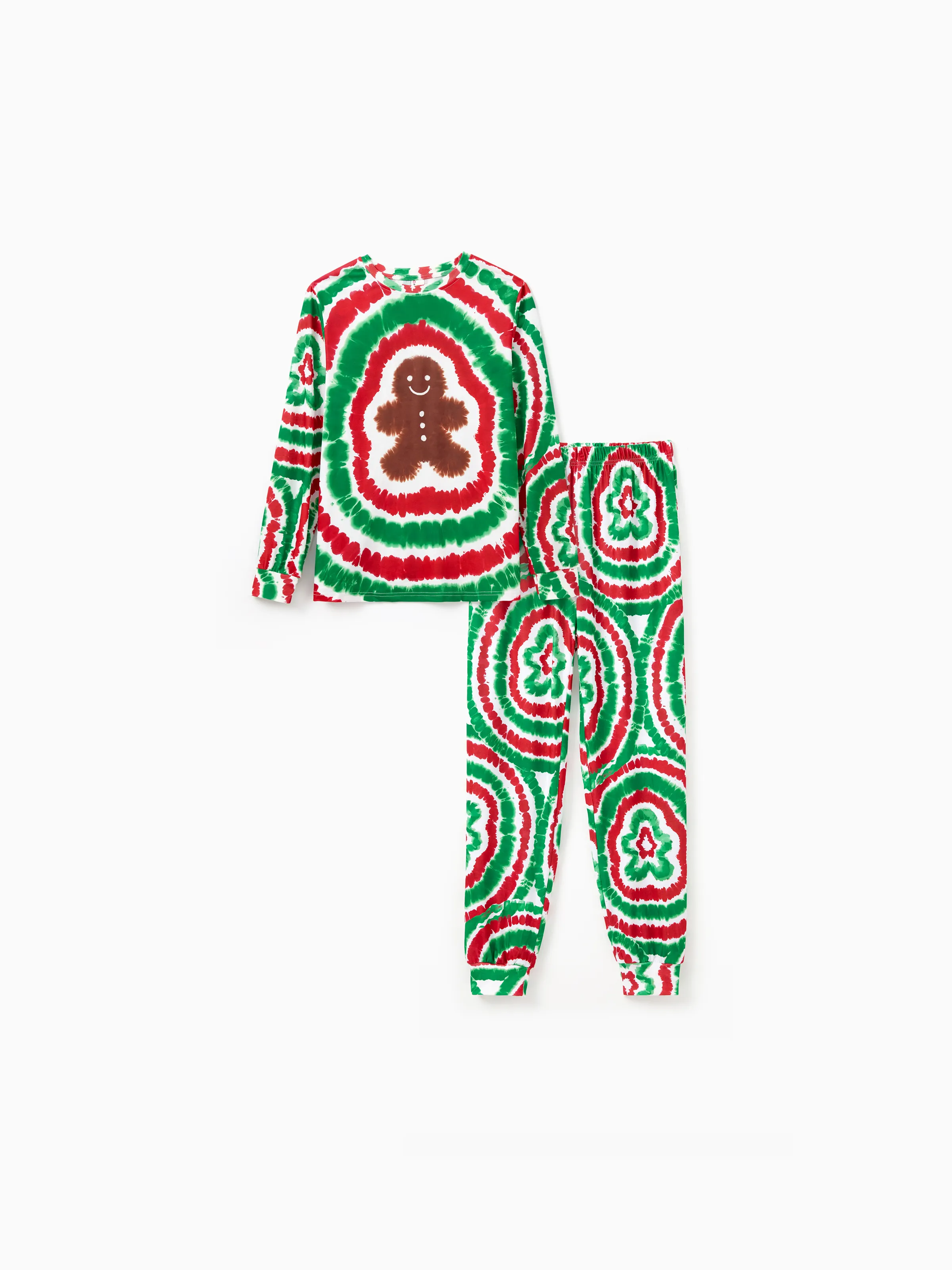 Christmas Family Red&Green Tie-Dye Gingerbread Man Pajamas Sets with Christmas Socks MultiColour - XNAUWBI