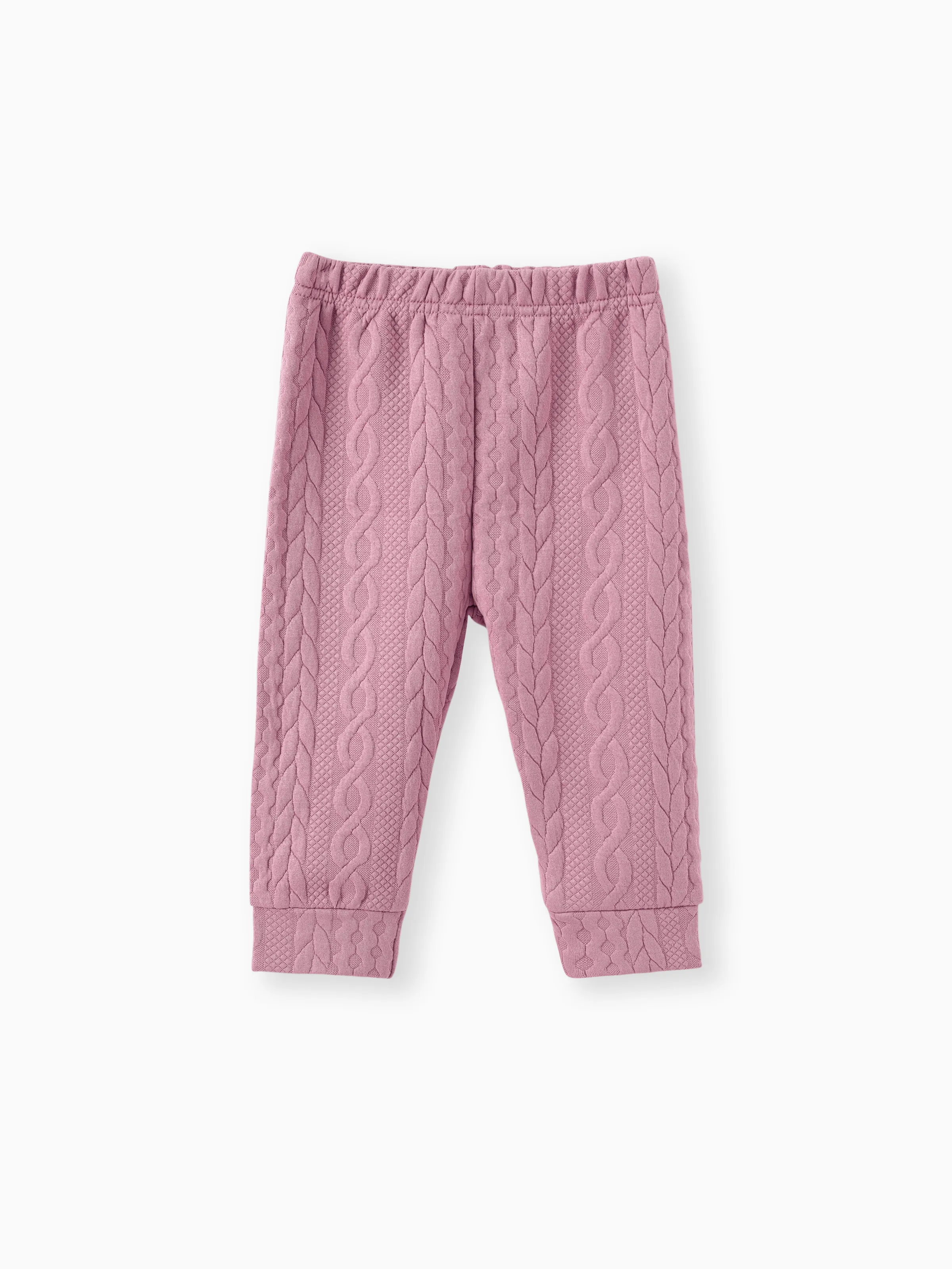 Baby Girl Clothes 2pcs Solid Knitted Sweatshirt and Pants Set Pink - XNAUWBI