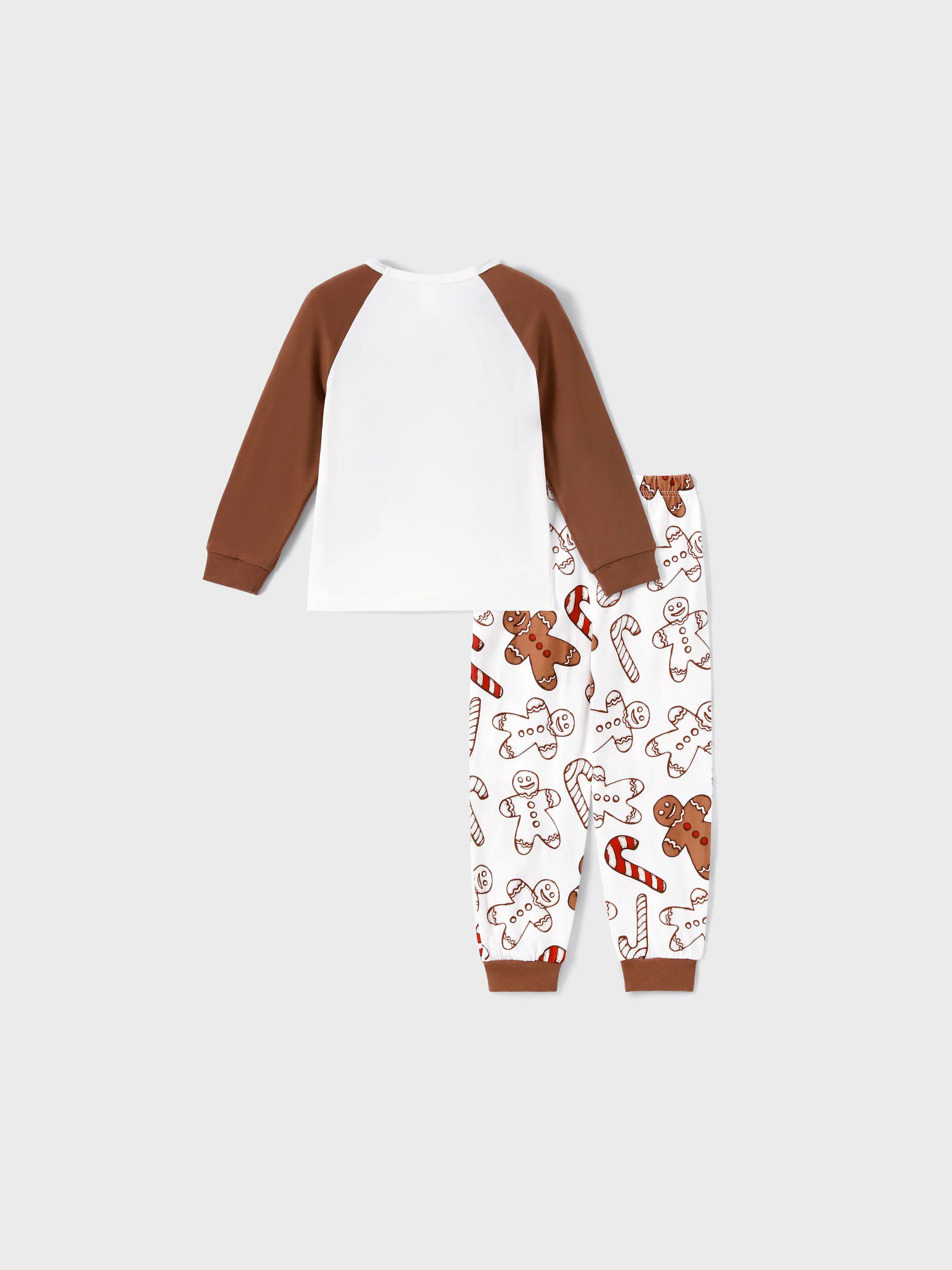 Christmas Family Matching Letter and Gingerbread Man Print Long-sleeve Pajamas Sets with Christmas Socks Khaki - XNAUWBI